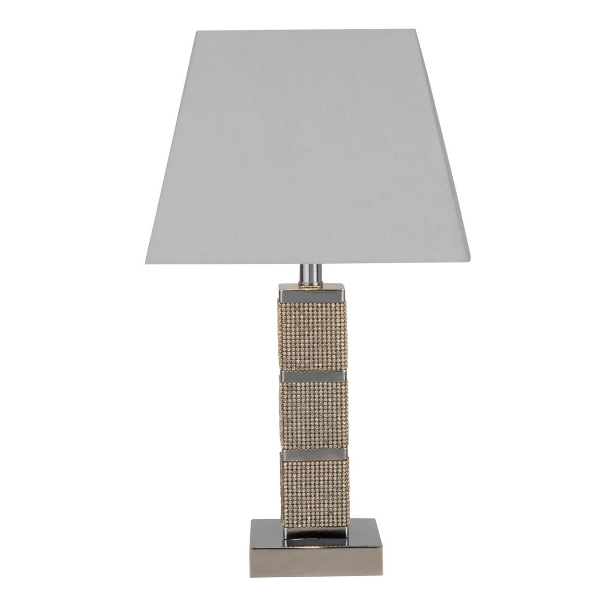 Saira 44cm Polished Chrome Diamonte Table Lamp with White Tapered Shade – image 4