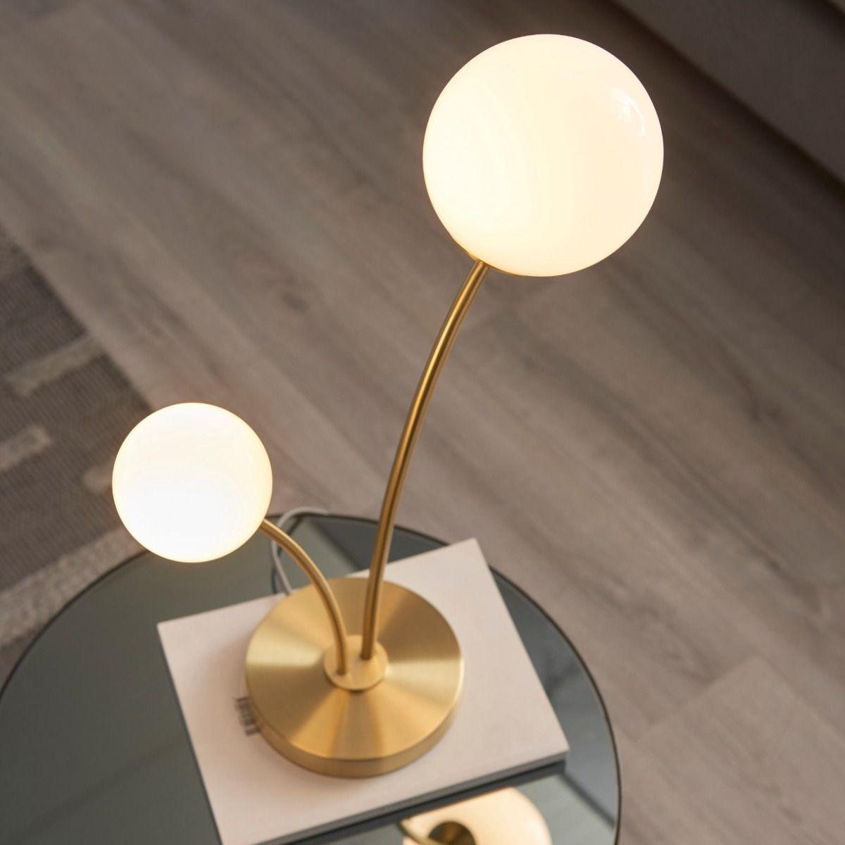 Bloom 2 Light Satin Brass & Opal Table Lamp – image 2