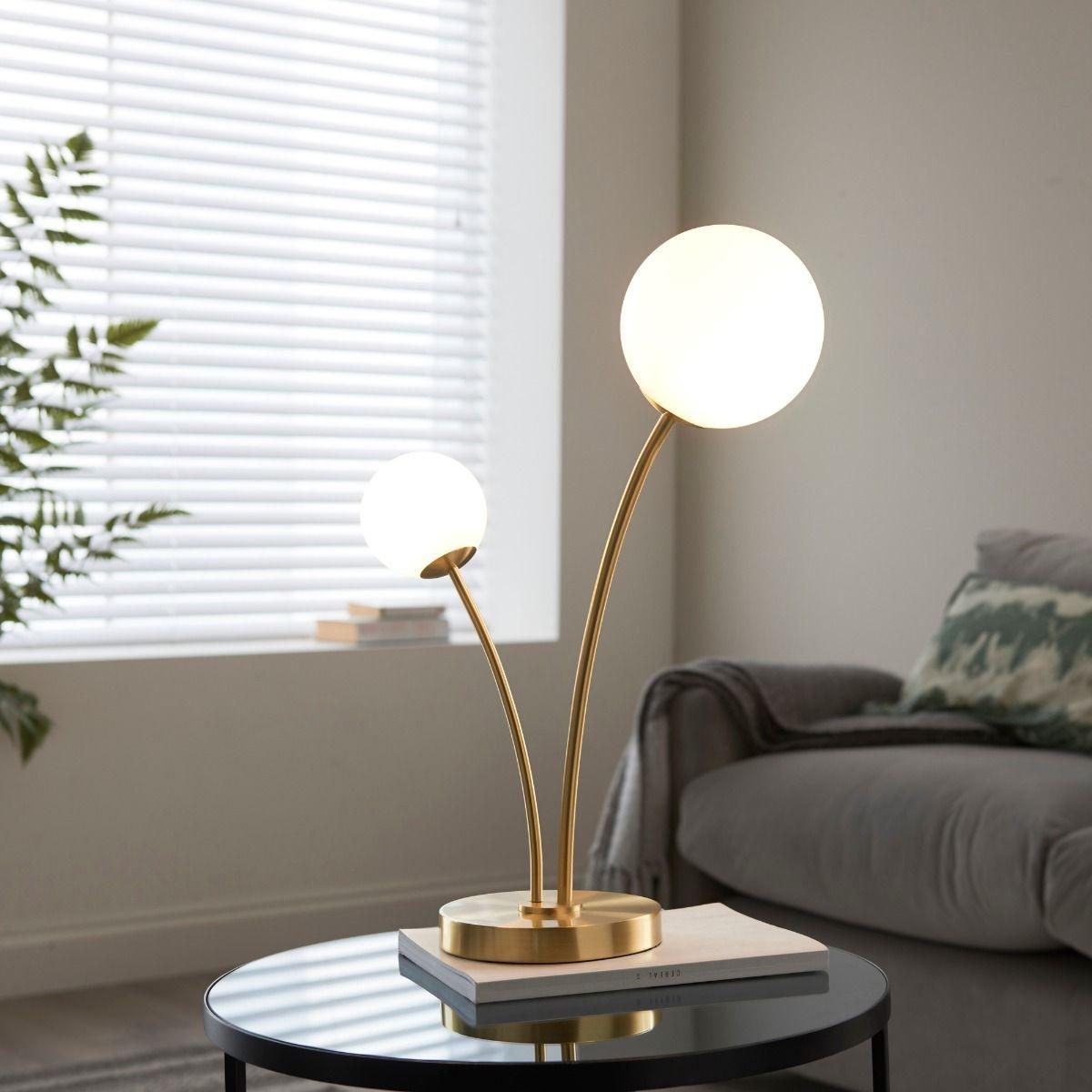 Bloom 2 Light Satin Brass & Opal Table Lamp – image 4