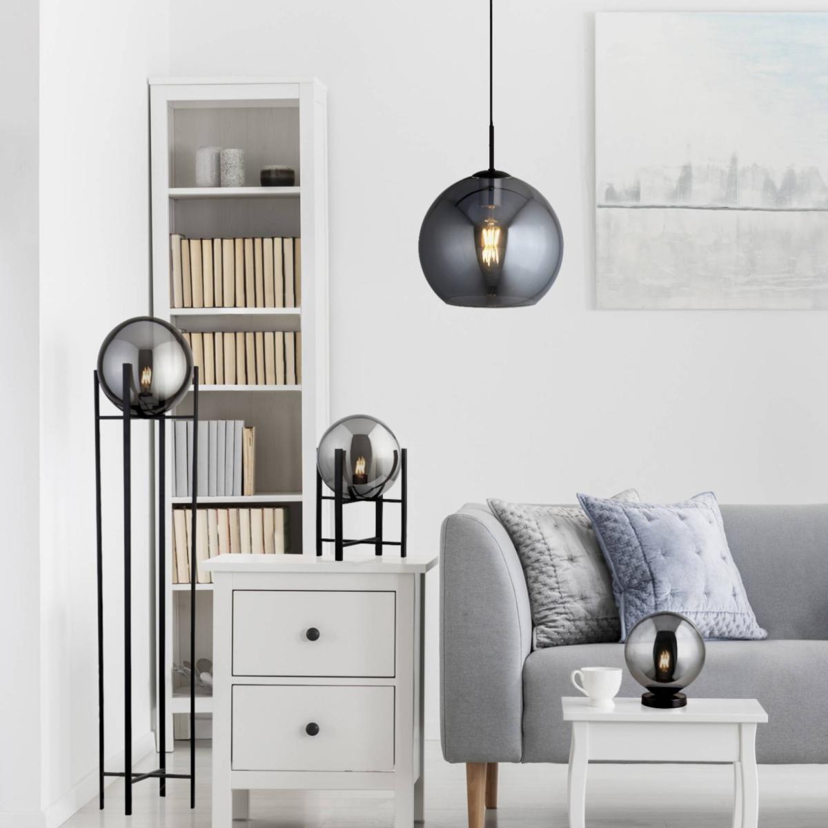 Matt Black Smoked Glass 43cm Table Lamp – image 2