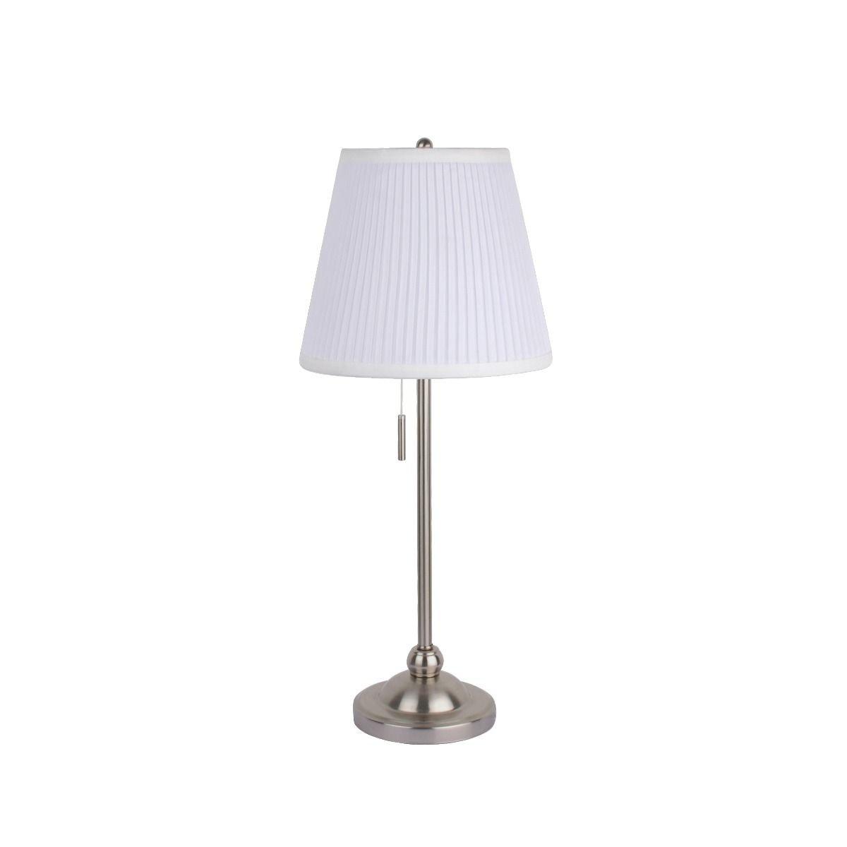 Ilsa Pull Switch Table Lamp Satin Nickel Table Lamp with Ivory Shade – image 2