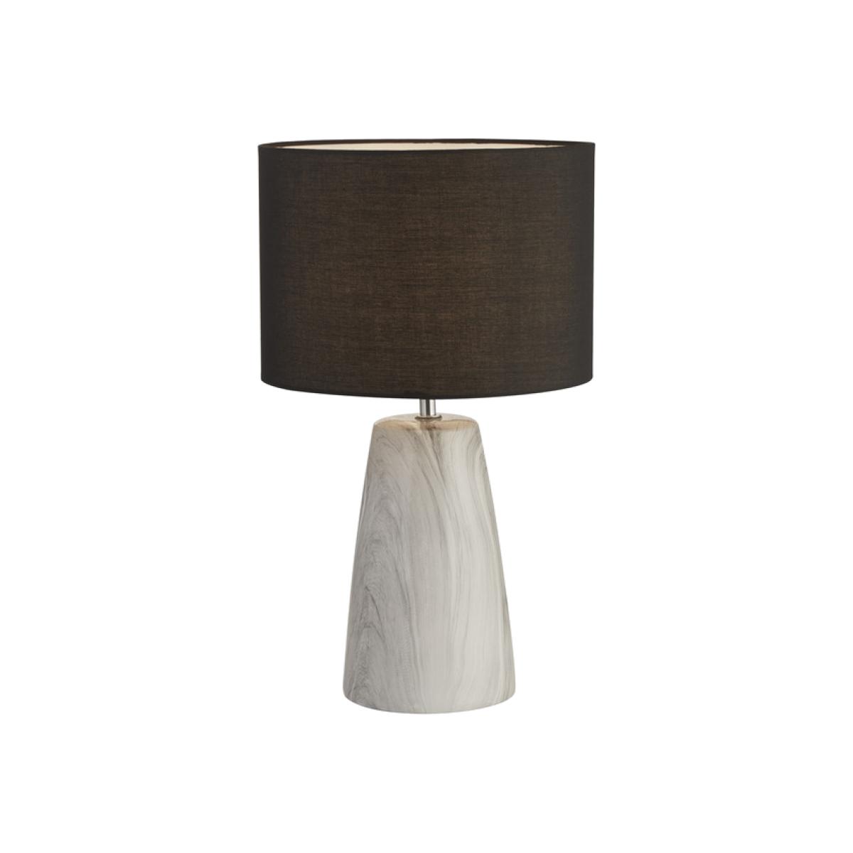 Marble Effect Table Lamp With Black Shade - White