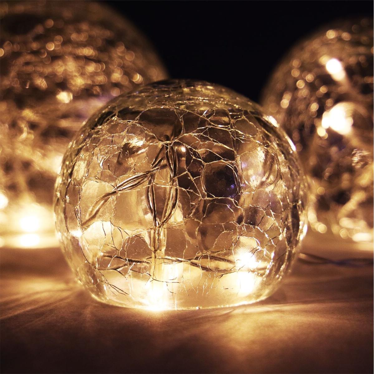 Set of 3 - Fairy Light Crackle Glass Orbs - Clear – image 3