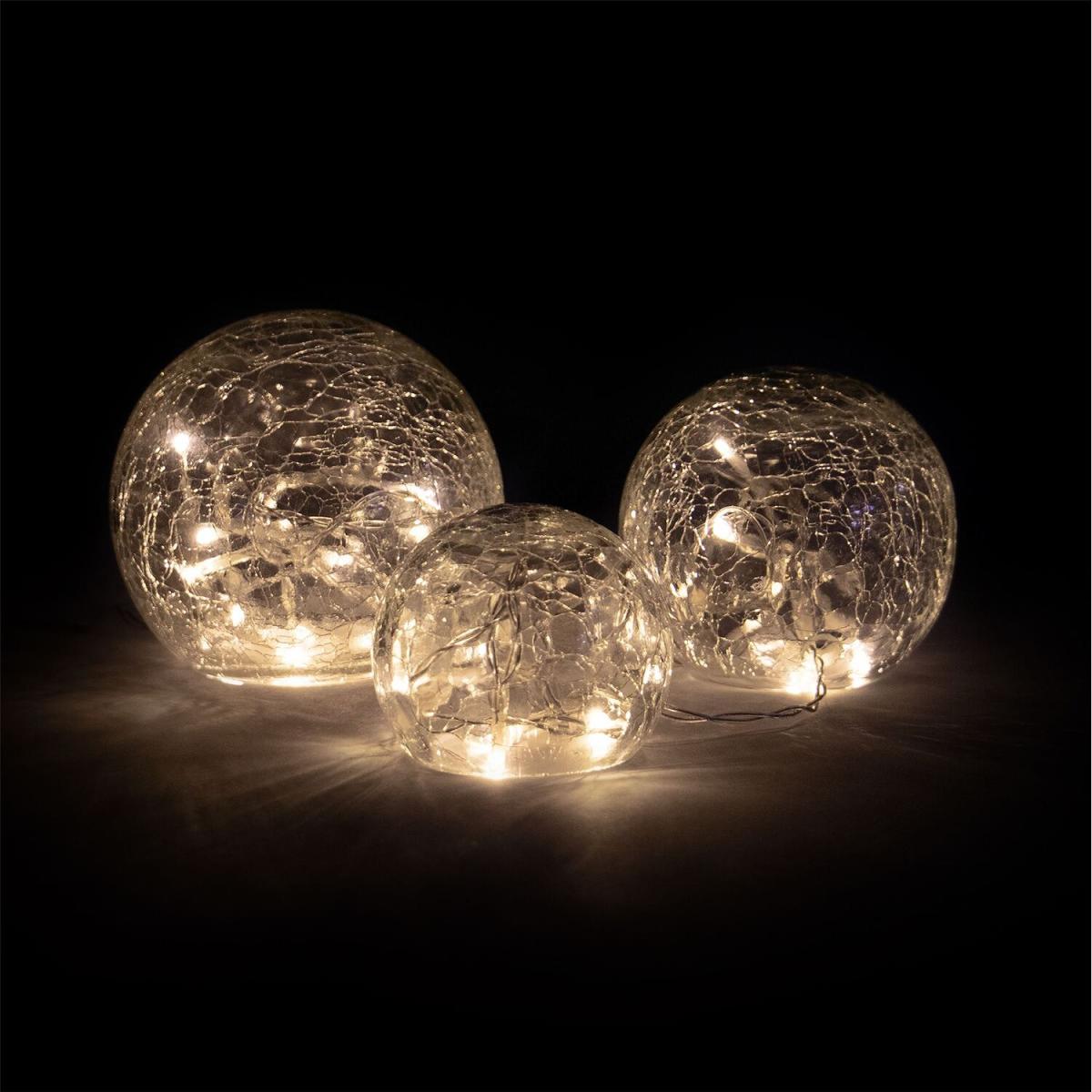 Set of 3 - Fairy Light Crackle Glass Orbs - Clear – image 4