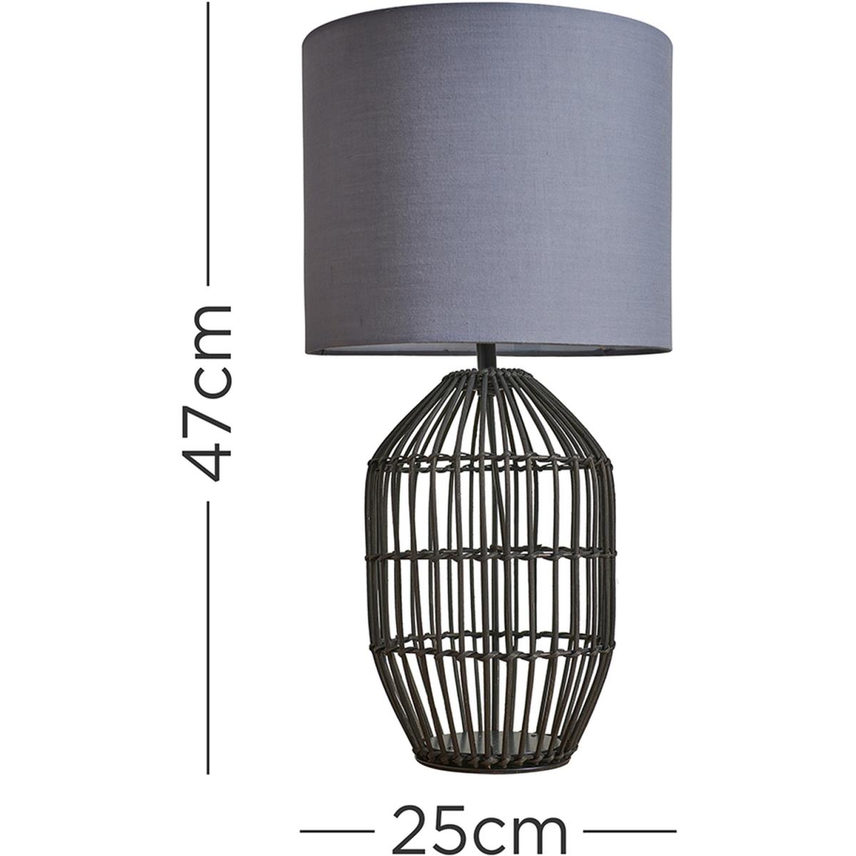 Contemporary Matt Black Rattan Cylinder Table Lamp With Dark Grey Shade - Matt Black – image 2