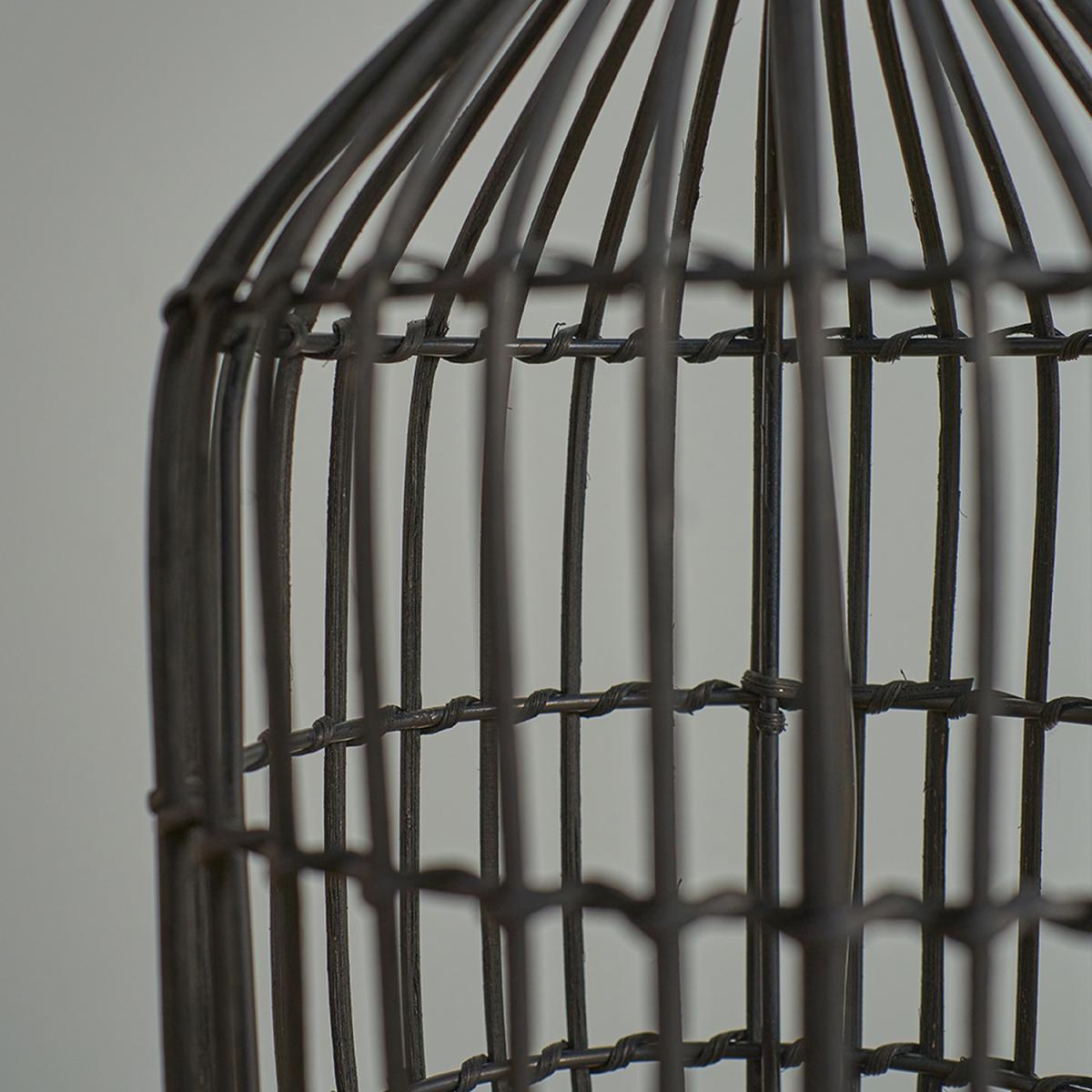 Contemporary Matt Black Rattan Cylinder Table Lamp With Dark Grey Shade - Matt Black – image 3