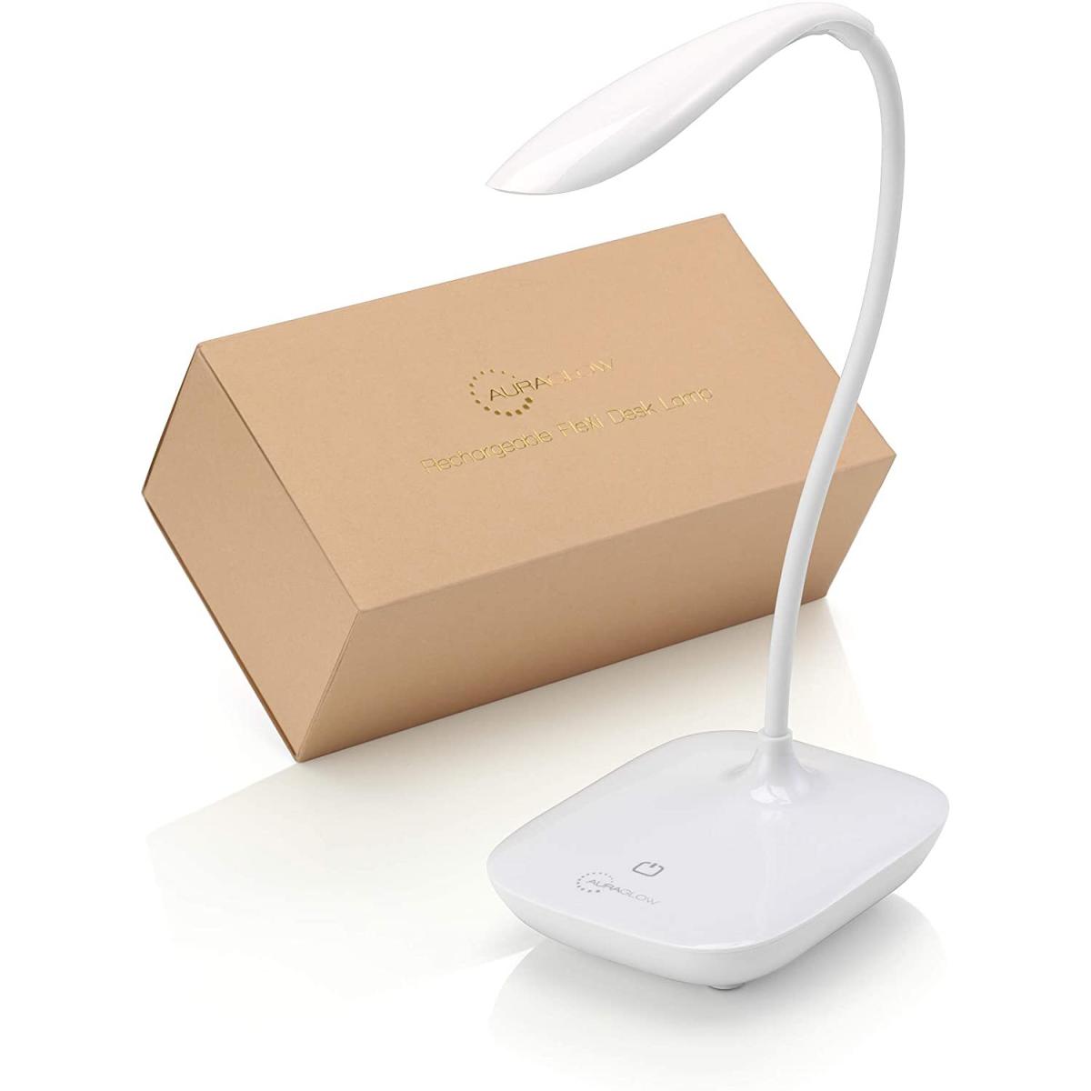 Auraglow Rechargeable Flexi-Neck Dimmable LED Desk Touch Lamp - White – image 2