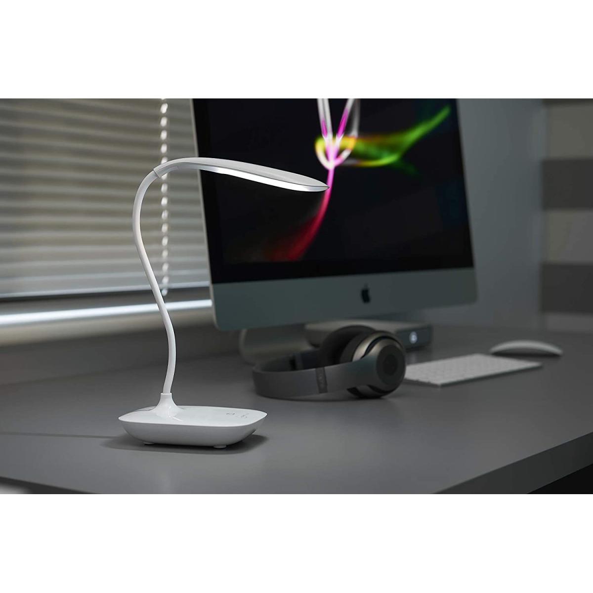 Auraglow Rechargeable Flexi-Neck Dimmable LED Desk Touch Lamp - White – image 3