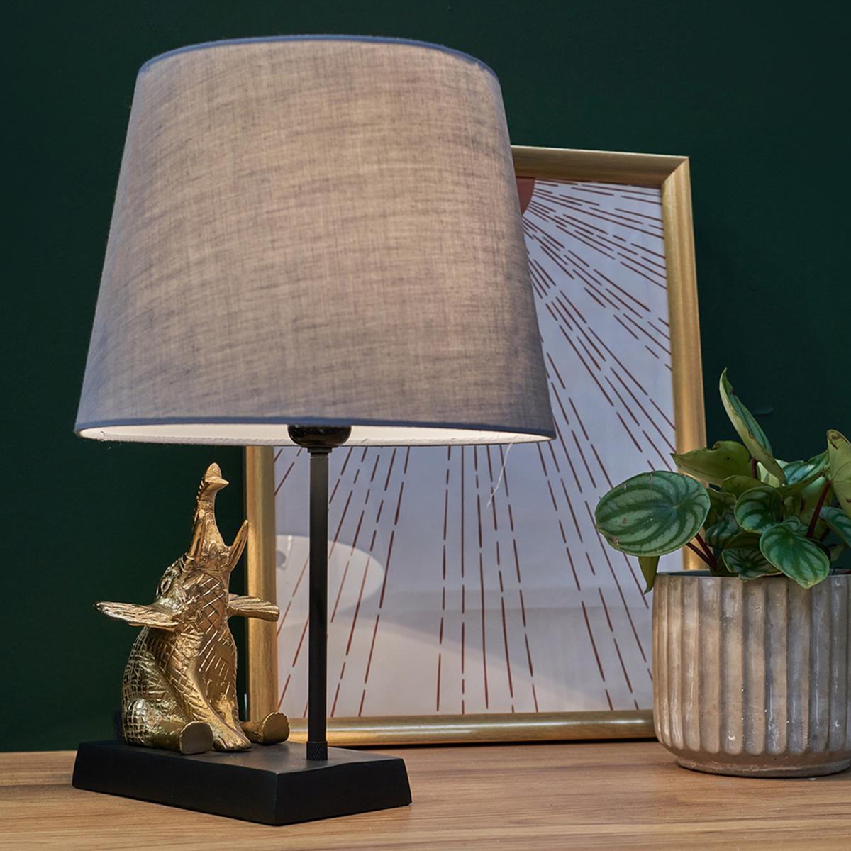 Modern Brass Black Sitting Baby Elephant Table Lamp Base With Grey Shade - Brass – image 3