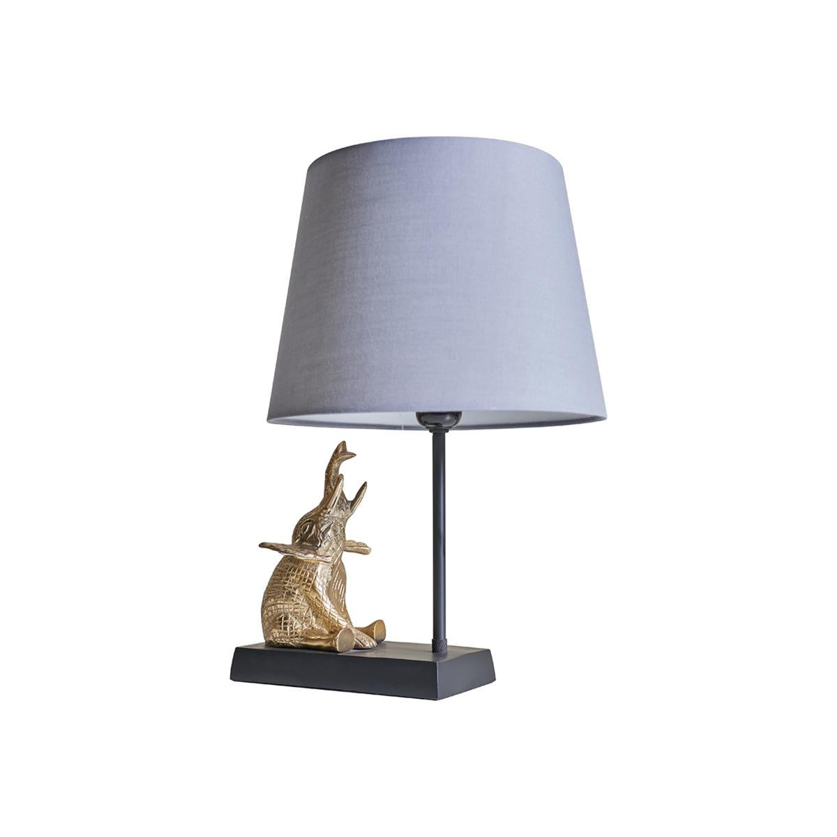 Modern Brass Black Sitting Baby Elephant Table Lamp Base With Grey Shade - Brass – image 1