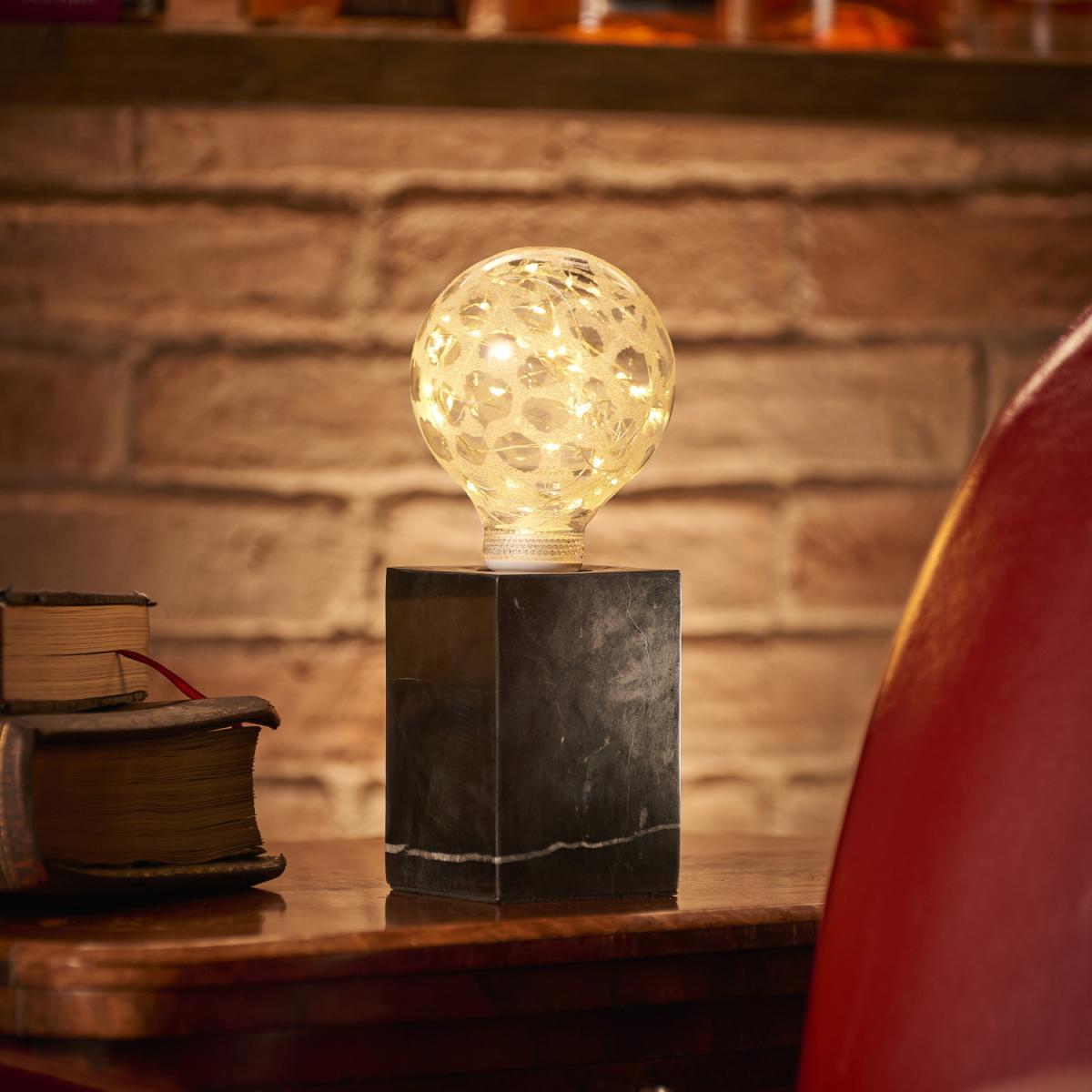 Auraglow Modern Black Marble Stone Cube Table Lamp - Black / with Starry Warm White LED Bulb – image 1