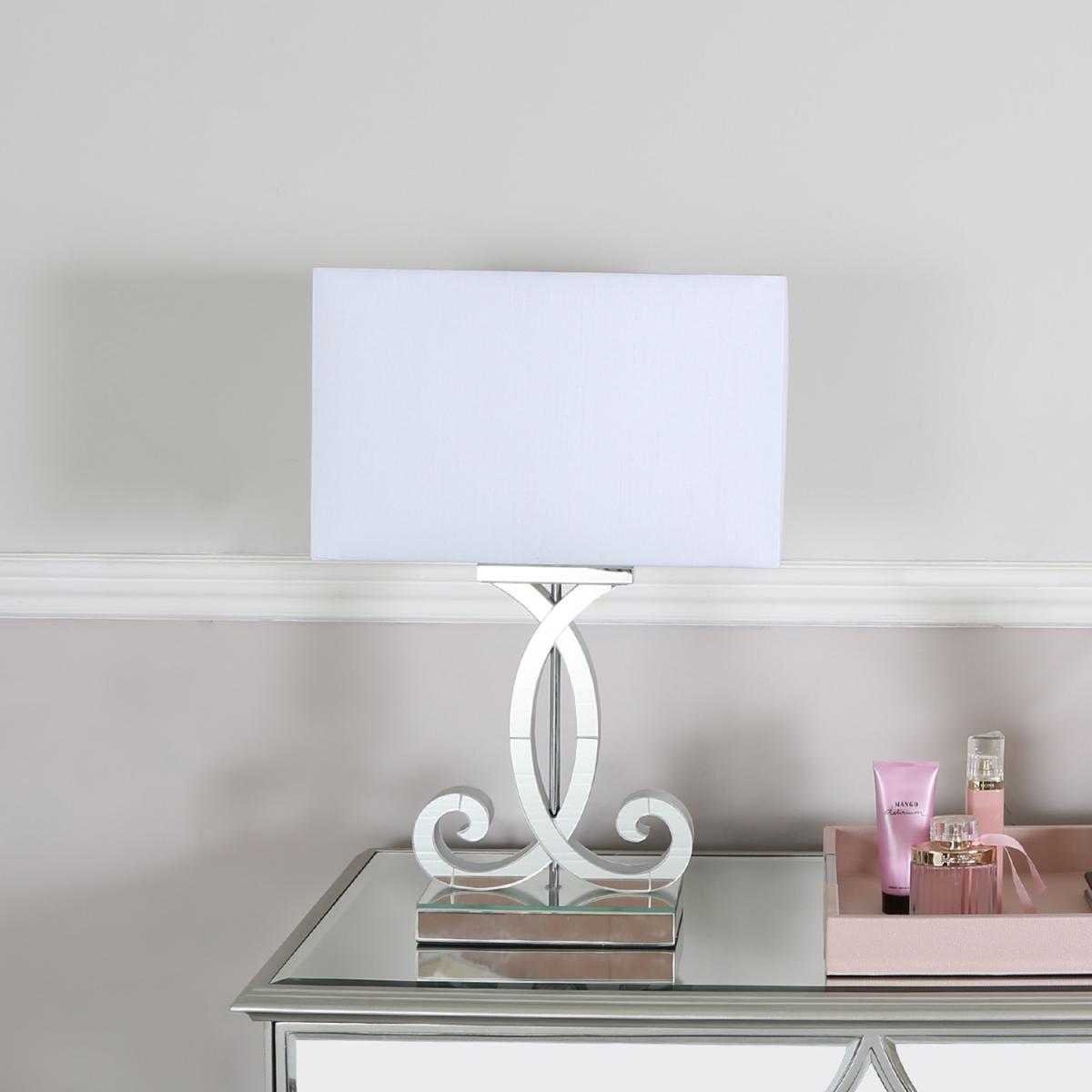 Clear Mirror Table Lamp with white shade - Chrome and White – image 2