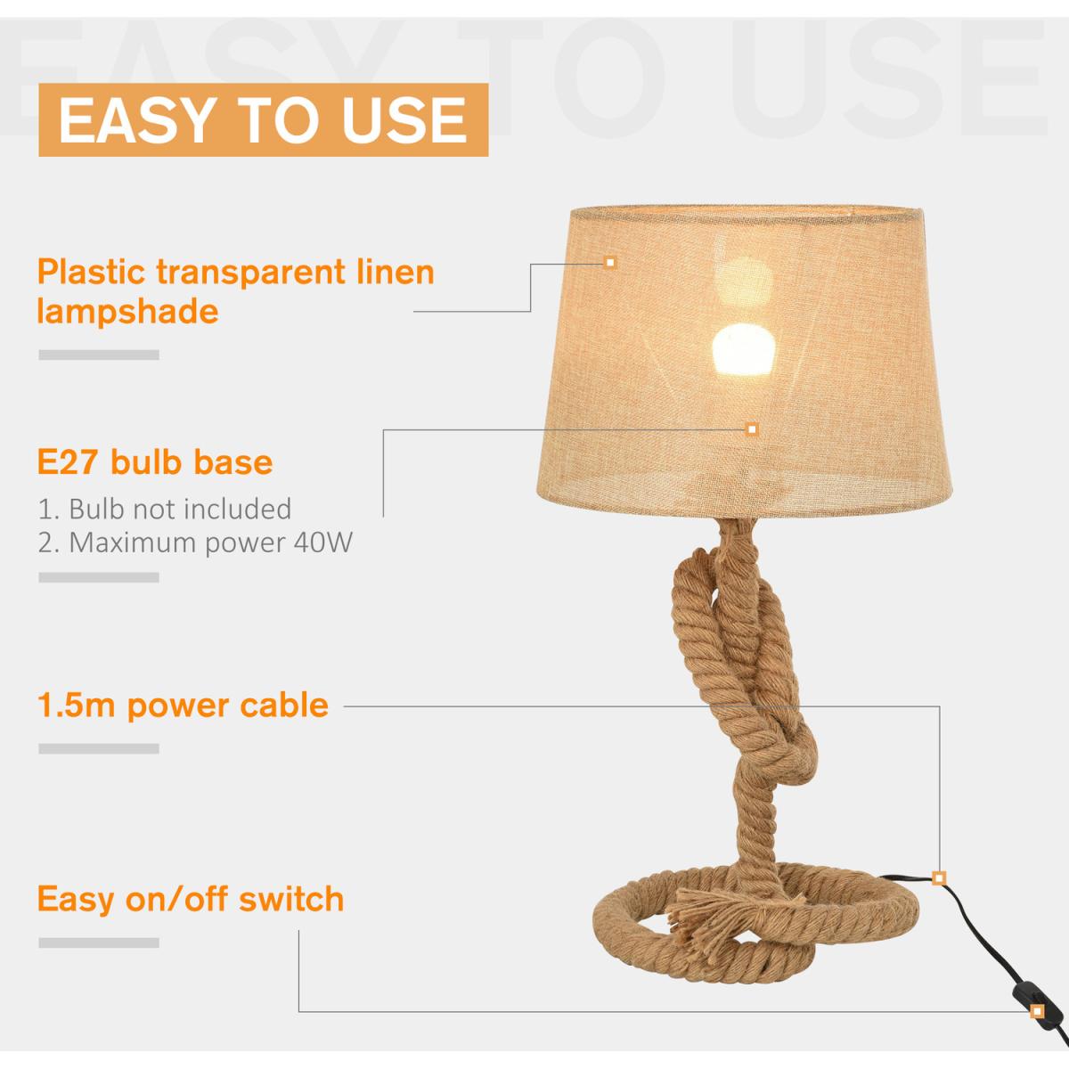 Nautical Style Rope Base Table Lamp - Beige – image 6