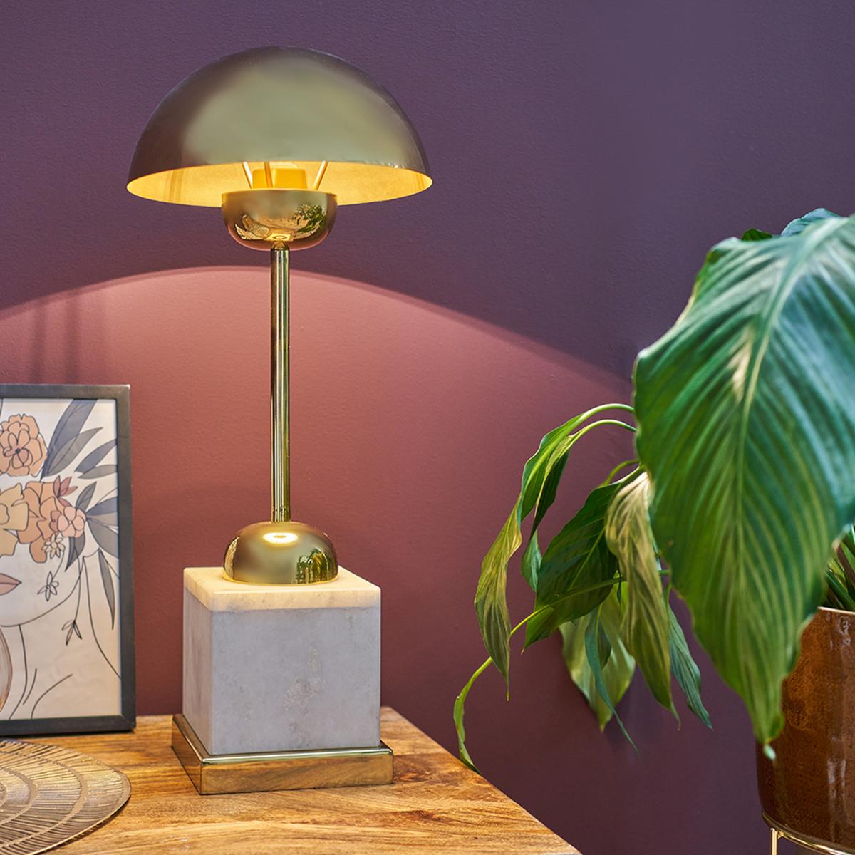 Contemporary Brass Dome Table Lamp With White Marble Base - Marble – image 3