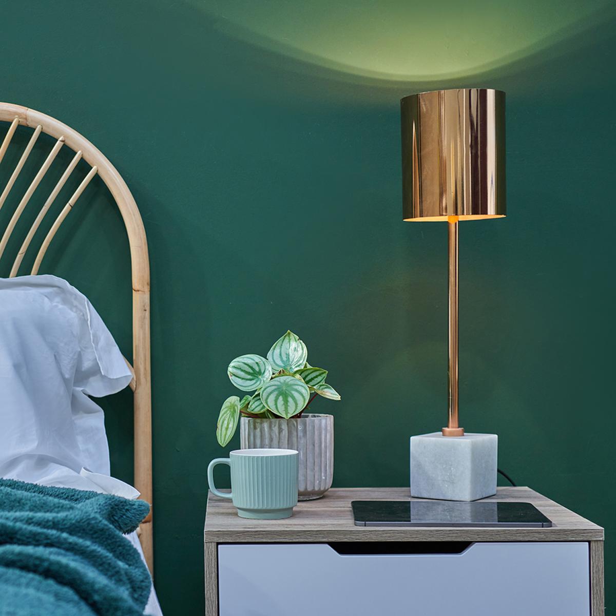 Modern Tall Cylinder Stick Table Lamp With Cube Marble Base - Copper – image 3