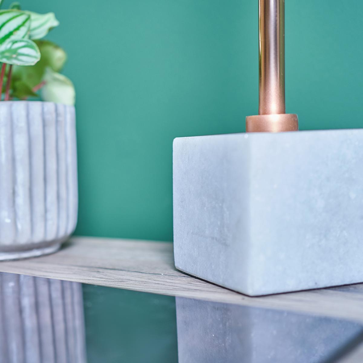 Modern Tall Cylinder Stick Table Lamp With Cube Marble Base - Copper – image 5