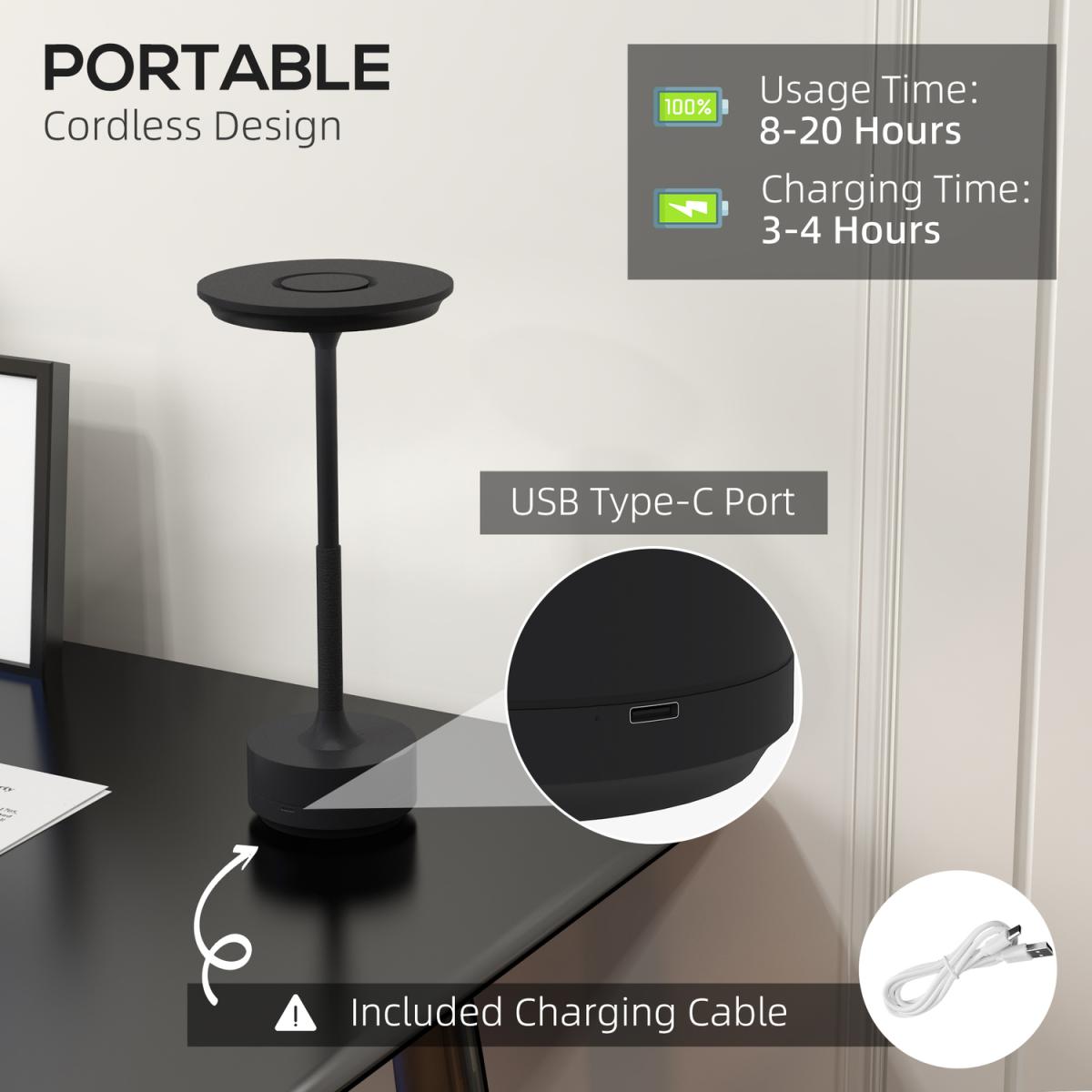 Protable Cordless Rechargeable Table Lamp with LED Light - Black – image 7