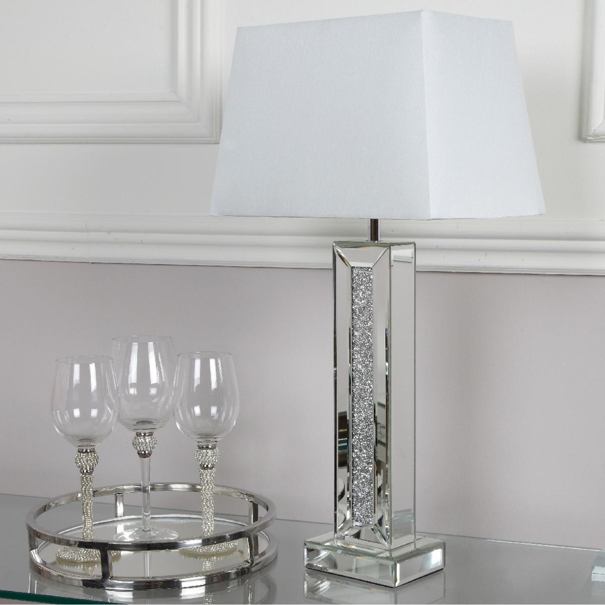Milano Mirror Pillar Table Lamp with White Shade - White – image 2