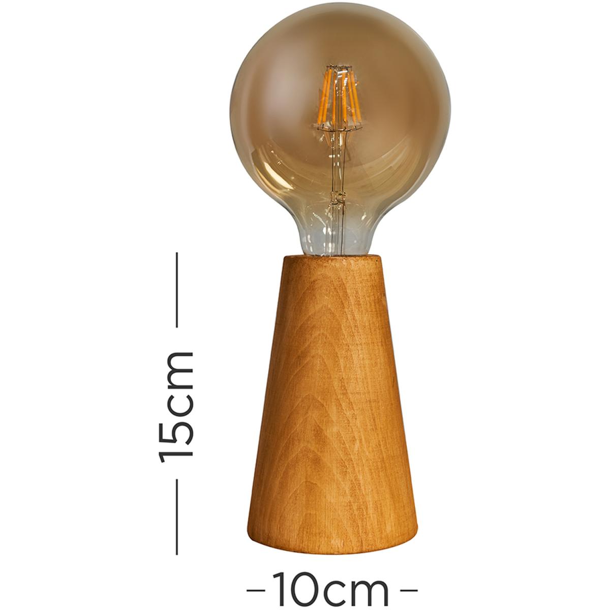 Modern Natural Wood Conical Exposed Bulb Design Table Lamp - Wood – image 3