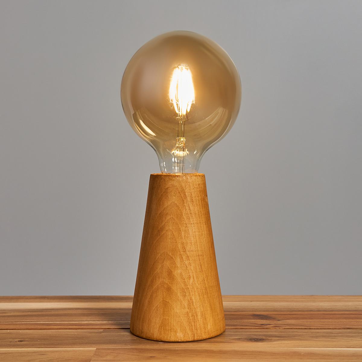 Modern Natural Wood Conical Exposed Bulb Design Table Lamp - Wood – image 4