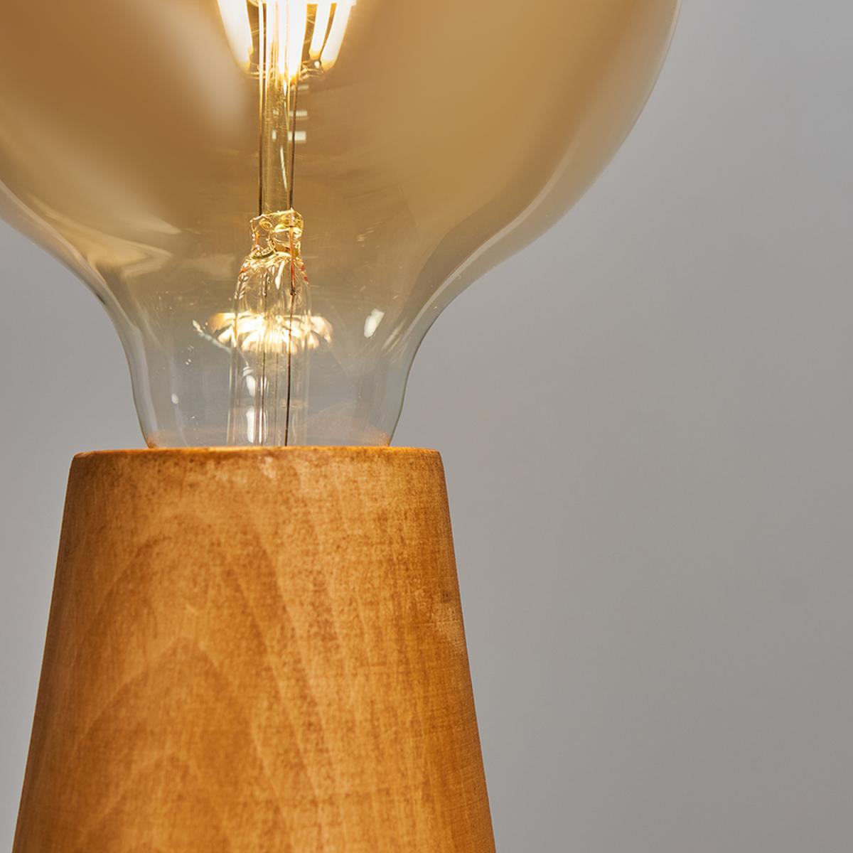 Modern Natural Wood Conical Exposed Bulb Design Table Lamp - Wood – image 5