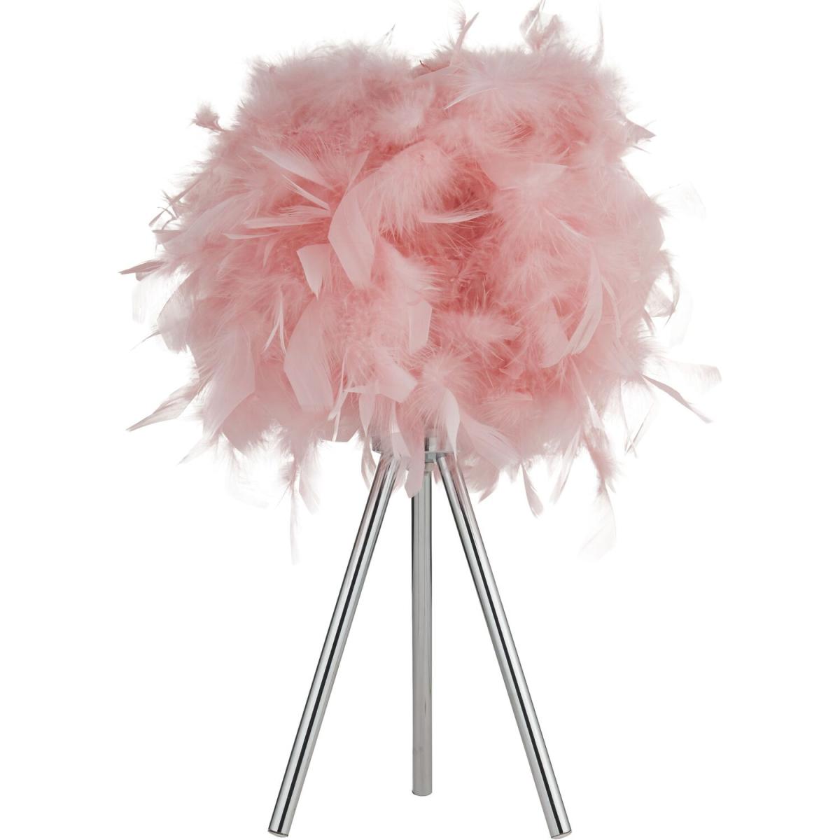 Pink Feather Tripod Table Lamp - Chrome – image 3