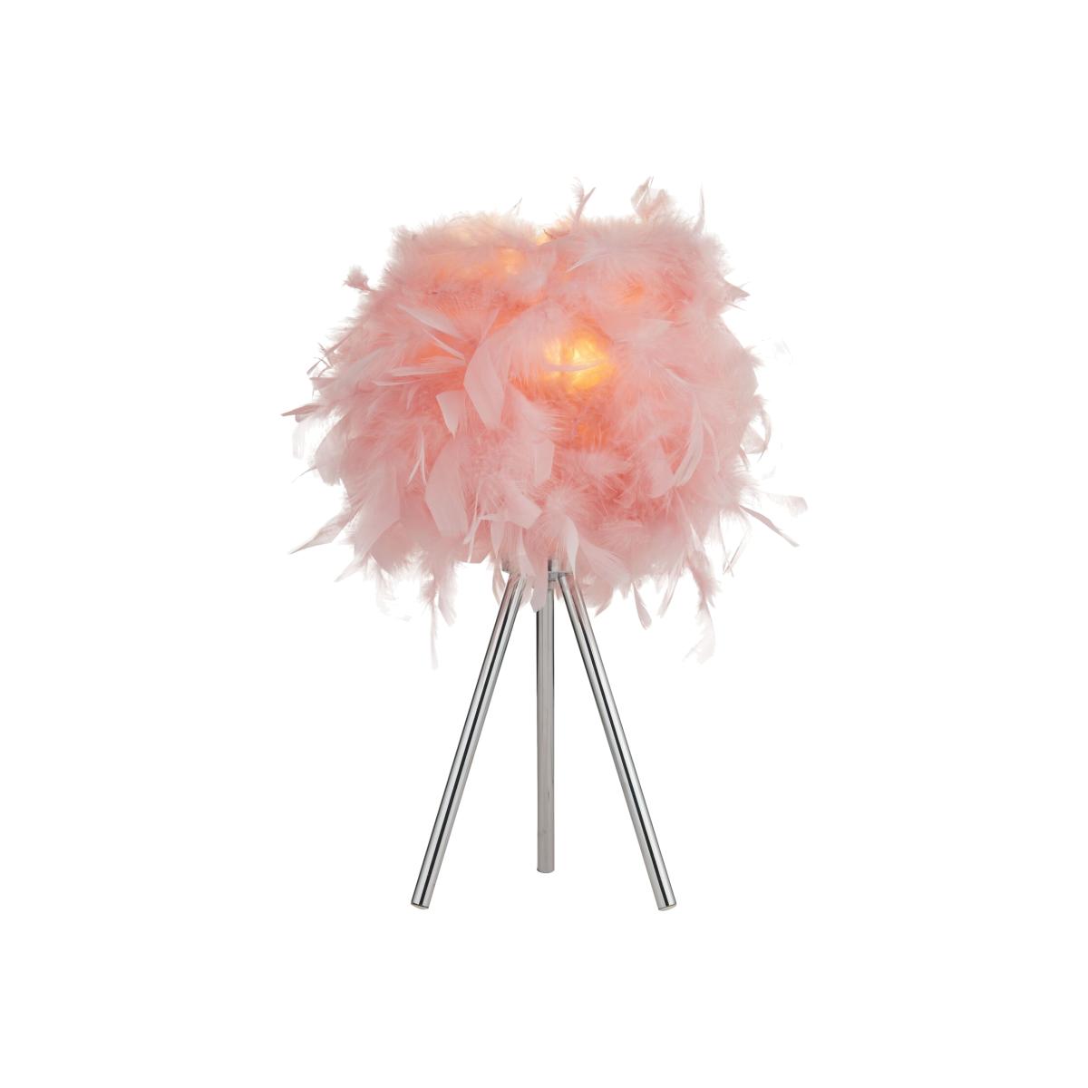 Pink Feather Tripod Table Lamp - Chrome – image 1