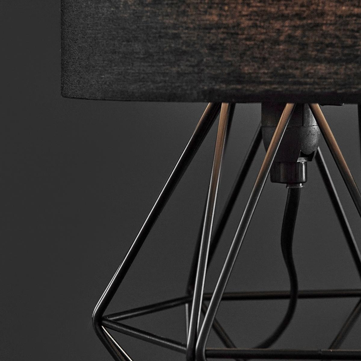Modern Small Satin Black Metal Basket Cage Table Lamp With Black Fabric Shade - Black – image 3