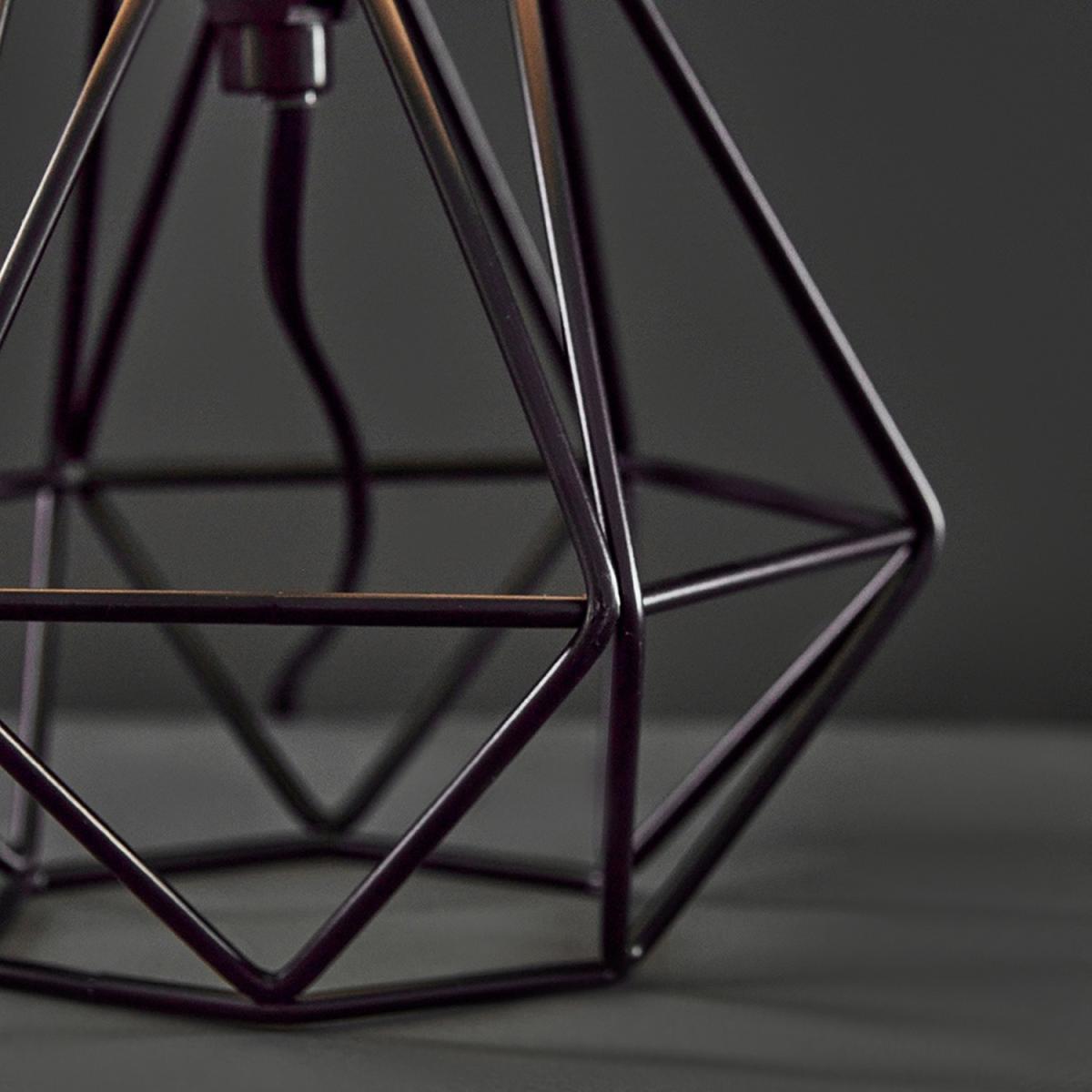 Modern Small Satin Black Metal Basket Cage Table Lamp With Black Fabric Shade - Black – image 4