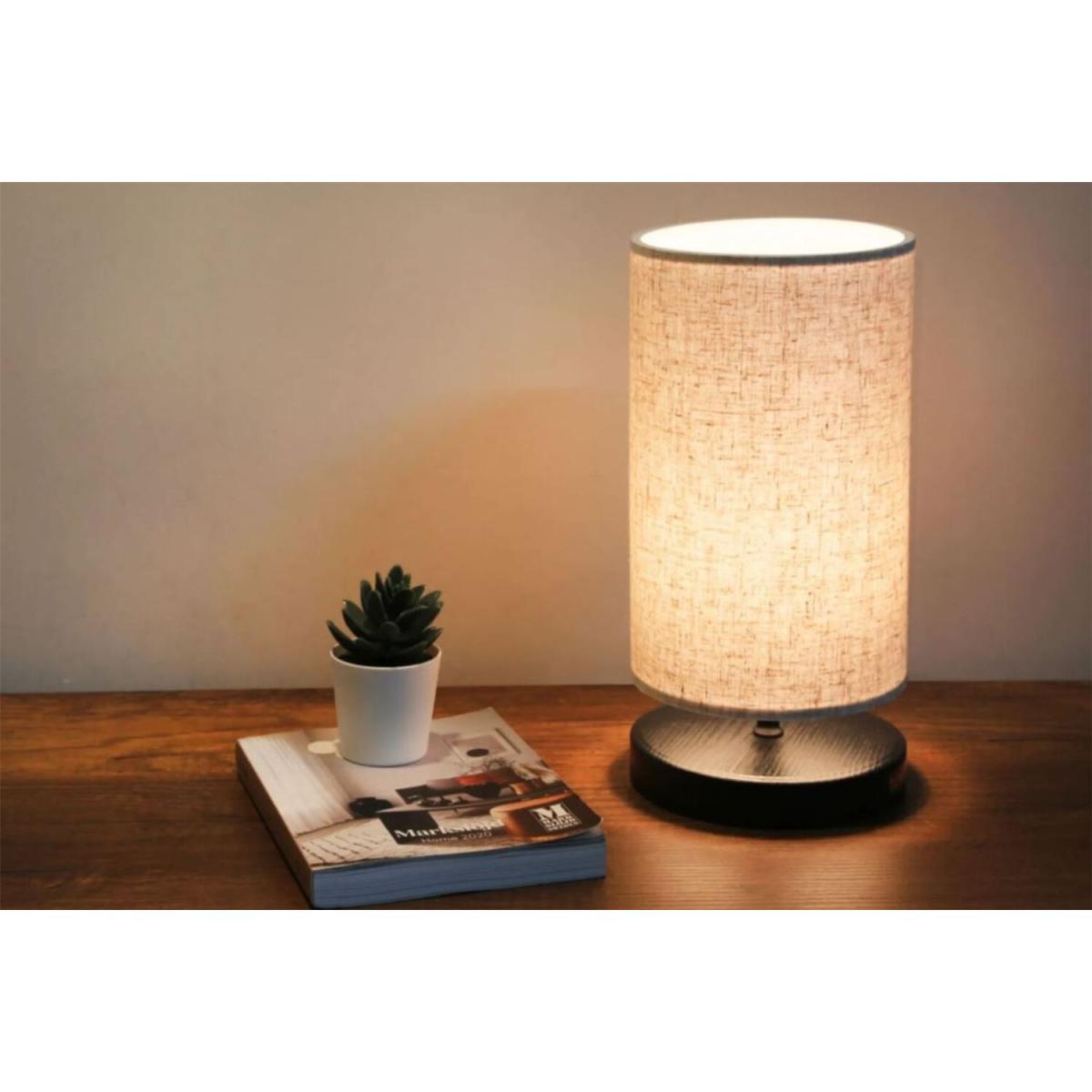 Pu Cylinder Table Lamp Cream Fabric Shade - Cream & Black – image 2