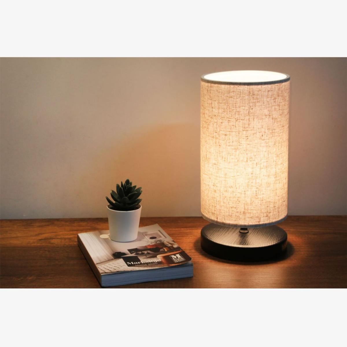 Pu Cylinder Table Lamp Cream Fabric Shade - Cream & Black – image 1