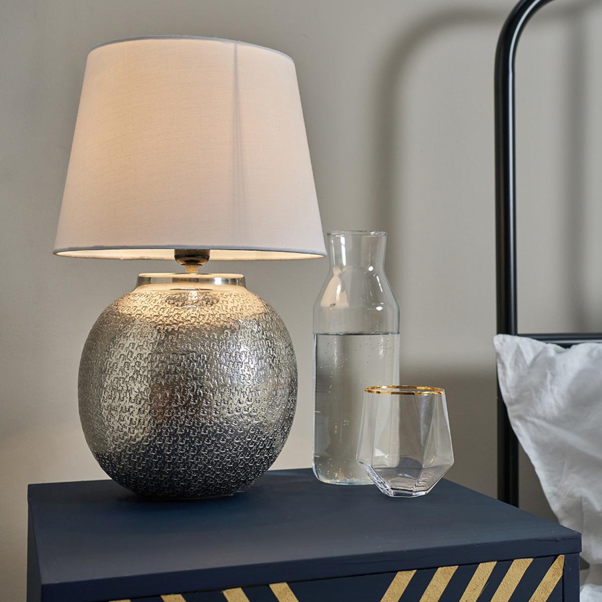 Brushed Nickel Textured Table Lamp With White Shade - Brushed Nickel – image 3