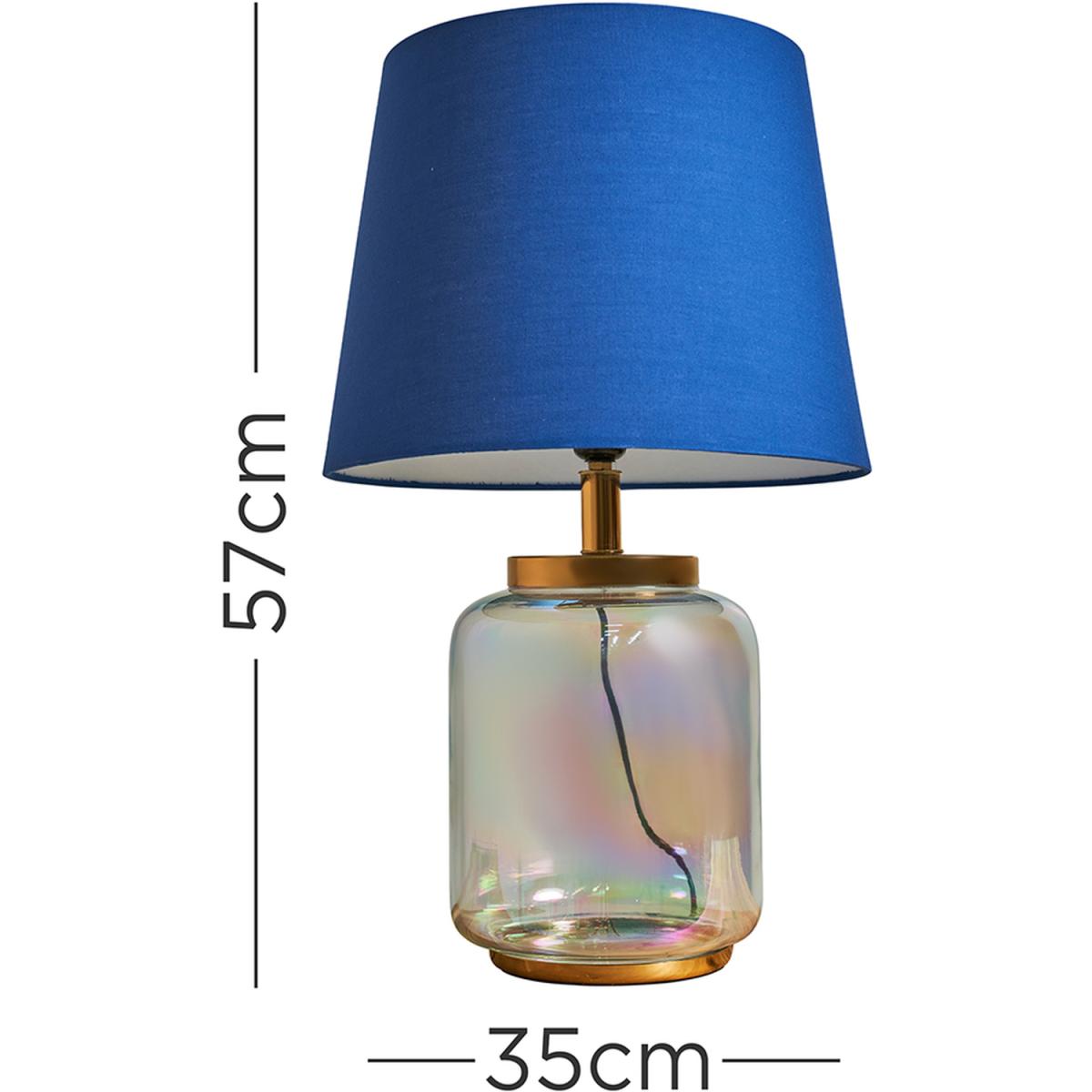 Polished Brass And Iridescent Clear Glass Jar Table Lamp With Navy Blue Shade - Clear – image 2