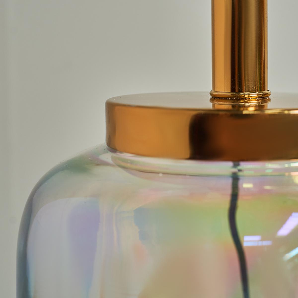 Polished Brass And Iridescent Clear Glass Jar Table Lamp With Navy Blue Shade - Clear – image 3