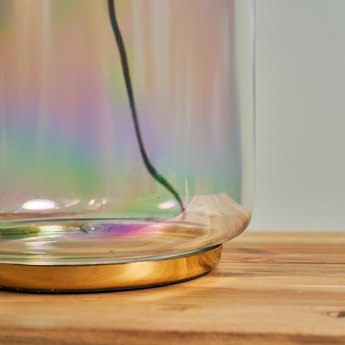 Polished Brass And Iridescent Clear Glass Jar Table Lamp With Navy Blue Shade - Clear – image 4