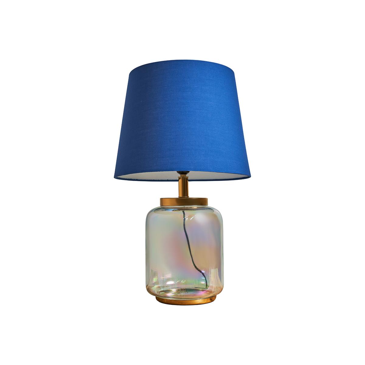 Polished Brass And Iridescent Clear Glass Jar Table Lamp With Navy Blue Shade - Clear – image 1