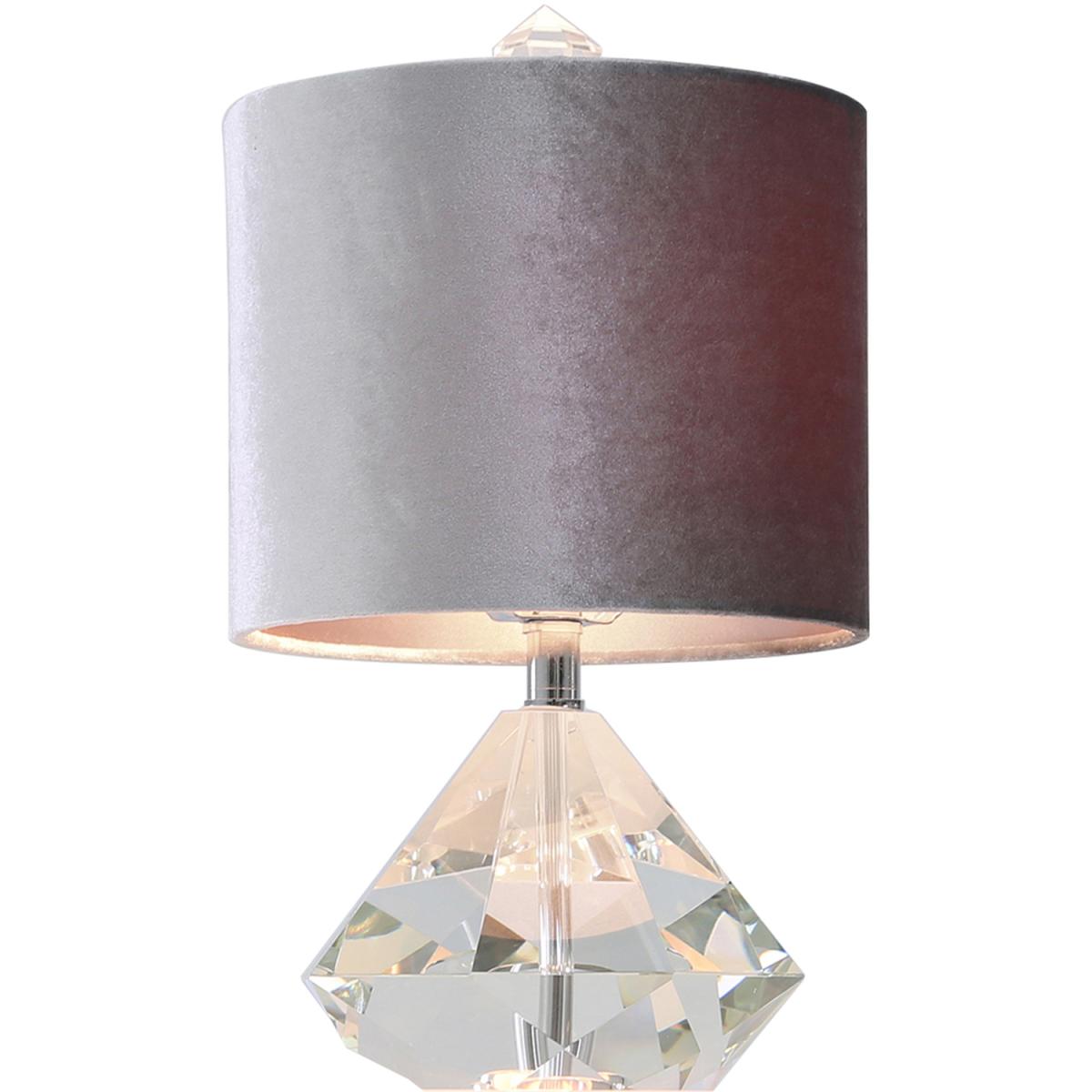 Crystal Diamond Table Lamp with Grey Velvet Shade - Grey And Silver – image 2