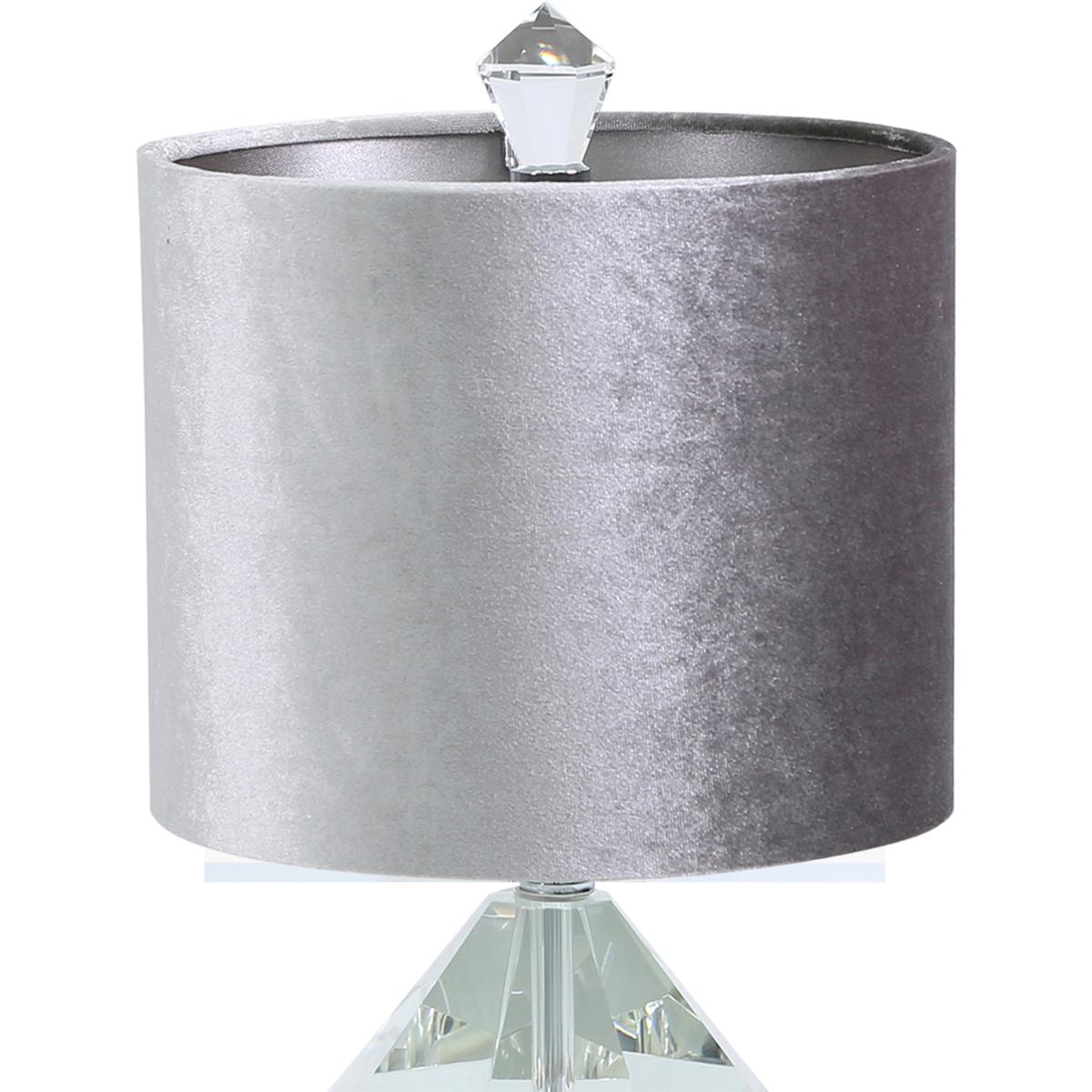 Crystal Diamond Table Lamp with Grey Velvet Shade - Grey And Silver – image 3