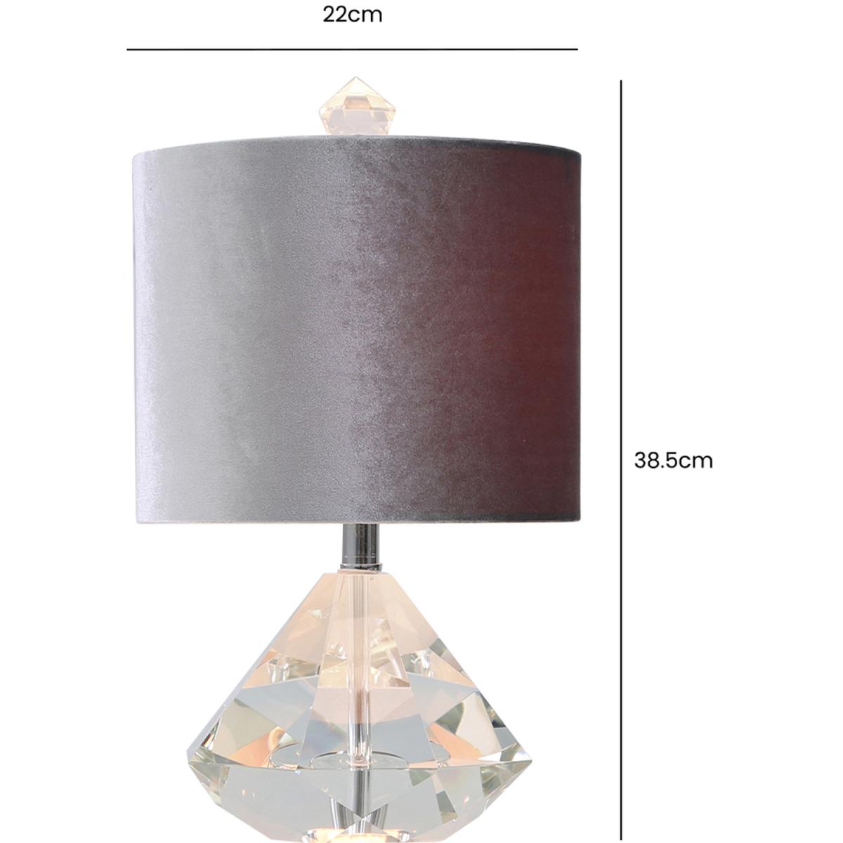 Crystal Diamond Table Lamp with Grey Velvet Shade - Grey And Silver – image 4