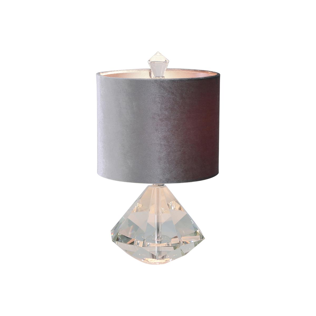 Crystal Diamond Table Lamp with Grey Velvet Shade - Grey And Silver – image 1