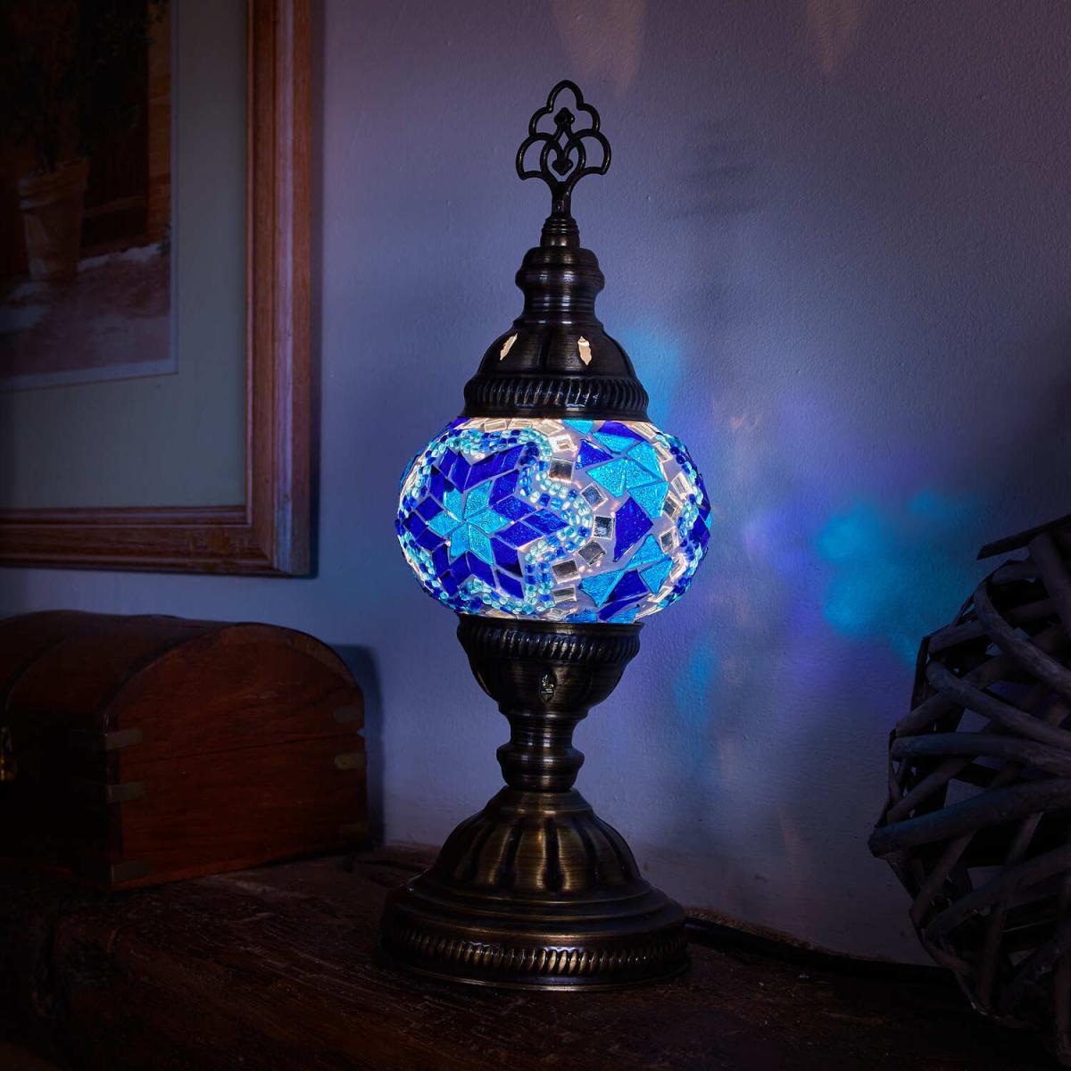 Turkish Mosaic Glass Table Lamp Size 2 Blue - Blue – image 1