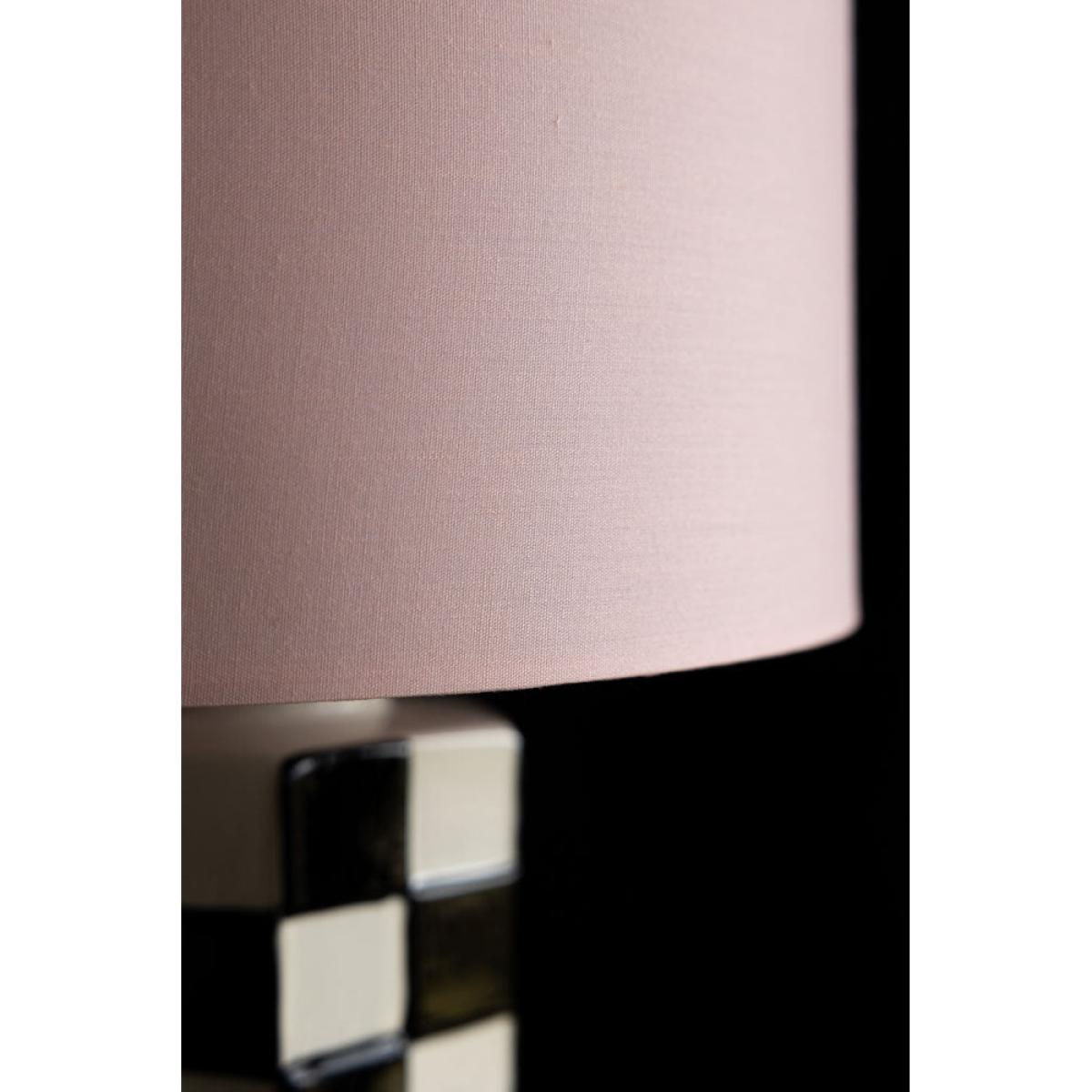 Black & White Checkered Table Lamp With Pink Shade – image 3