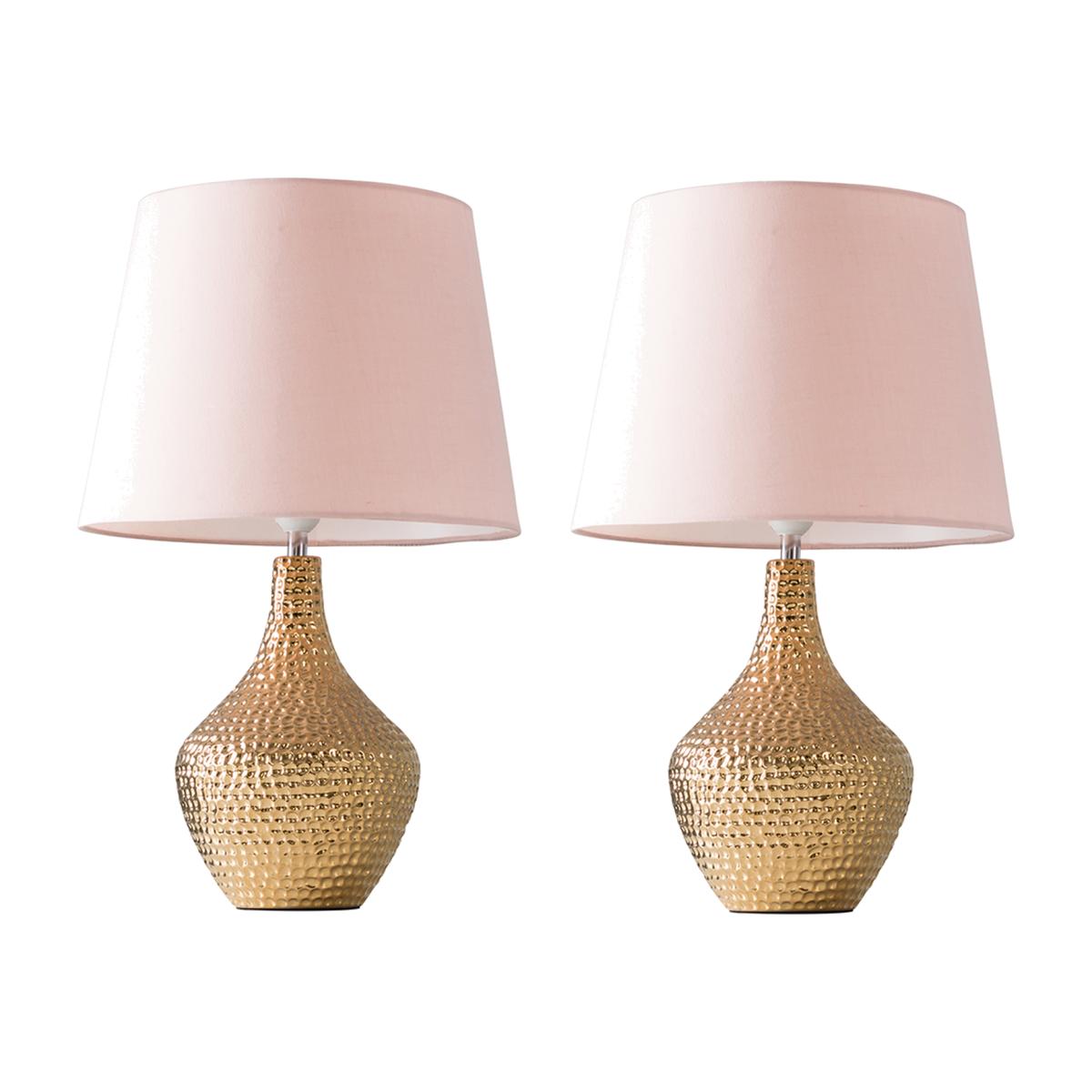 Pair of Gold Table Lamp With Dusky Pink Shades - Gold – image 1