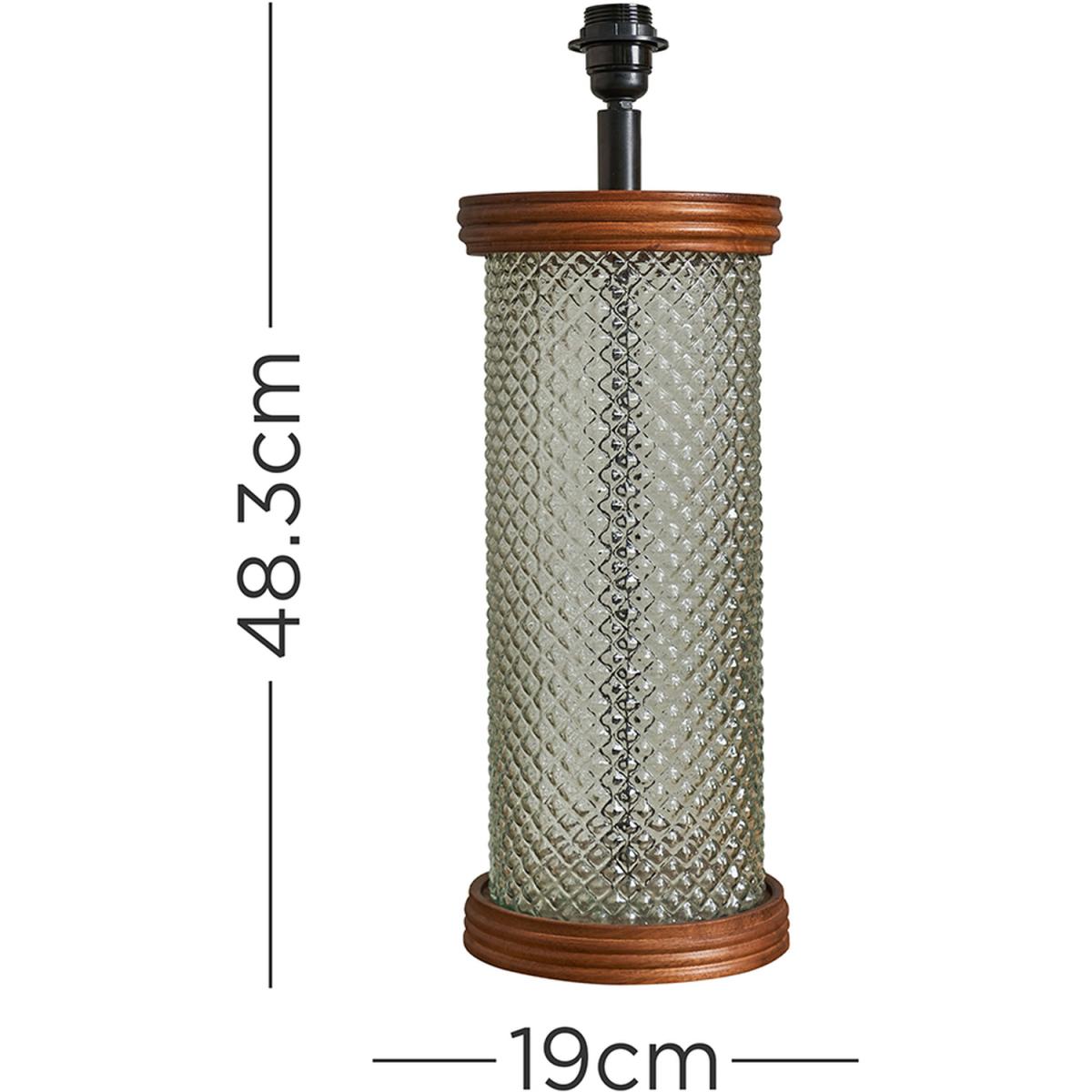 Large Classic Dark Wood And Textured Clear Glass Cylinder Table Lamp Base - Clear – image 2