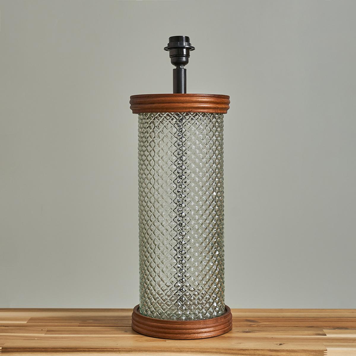 Large Classic Dark Wood And Textured Clear Glass Cylinder Table Lamp Base - Clear – image 3