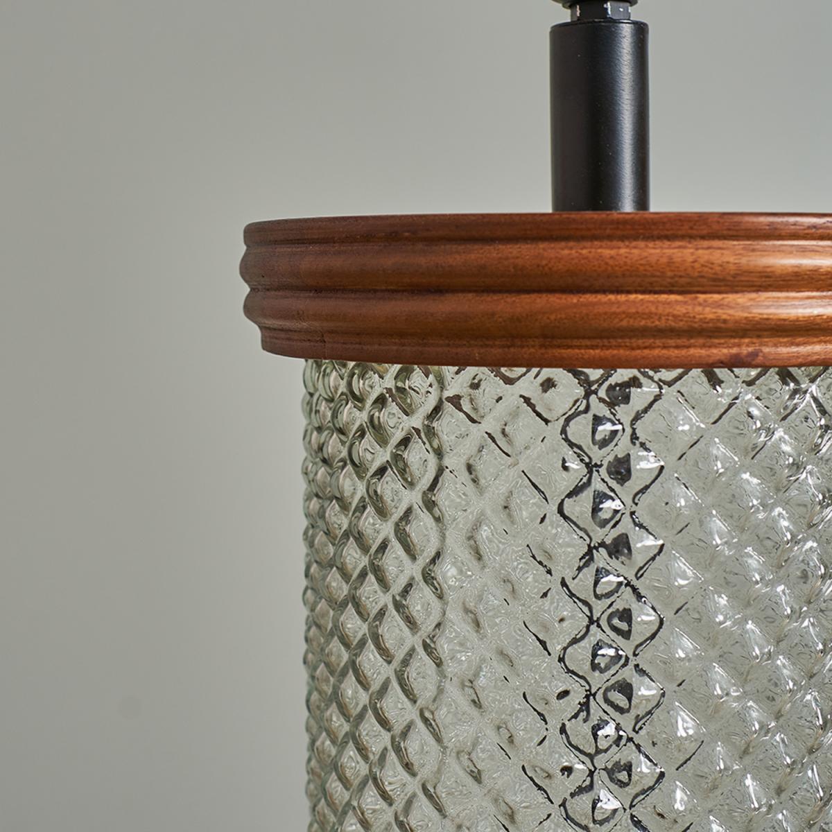 Large Classic Dark Wood And Textured Clear Glass Cylinder Table Lamp Base - Clear – image 4