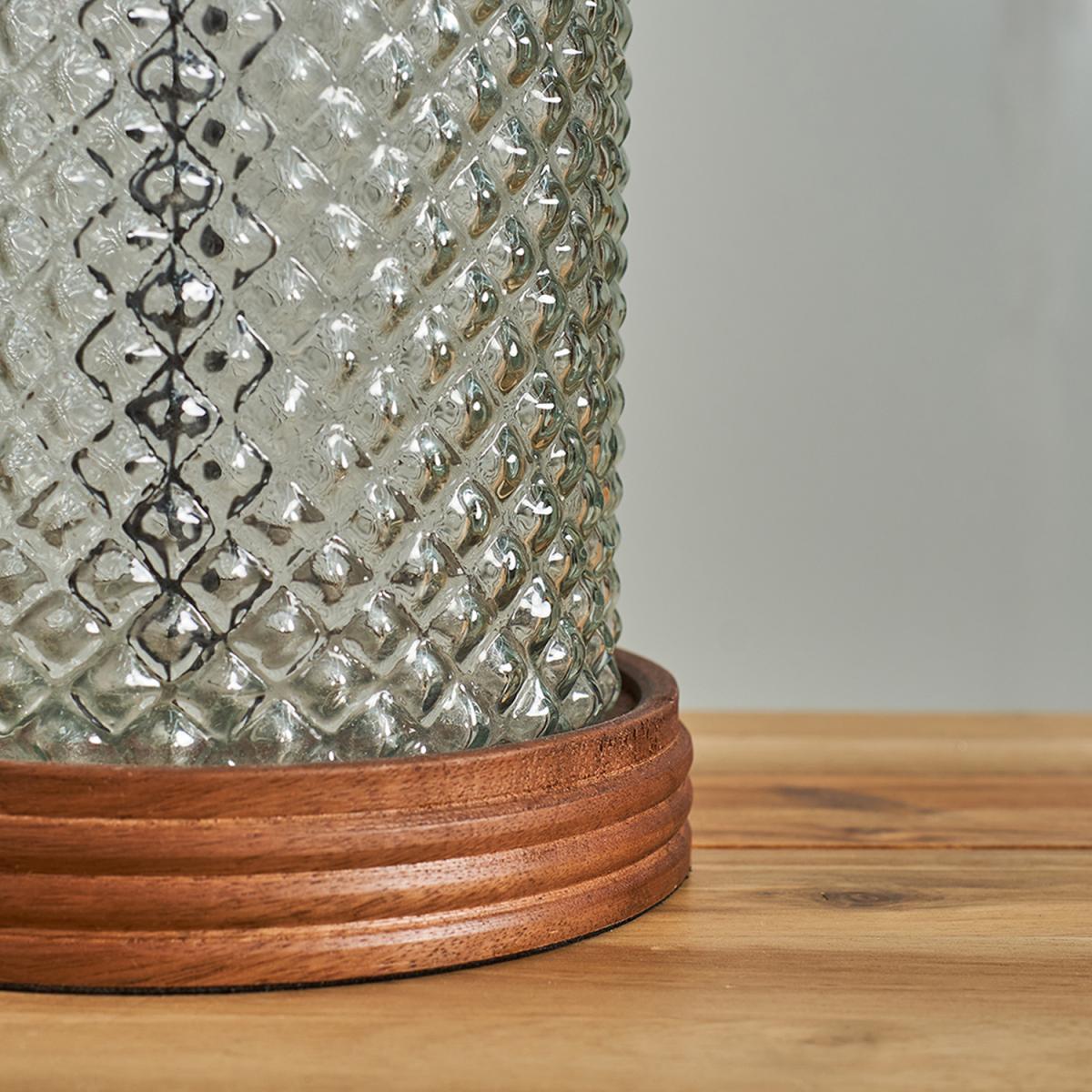 Large Classic Dark Wood And Textured Clear Glass Cylinder Table Lamp Base - Clear – image 5
