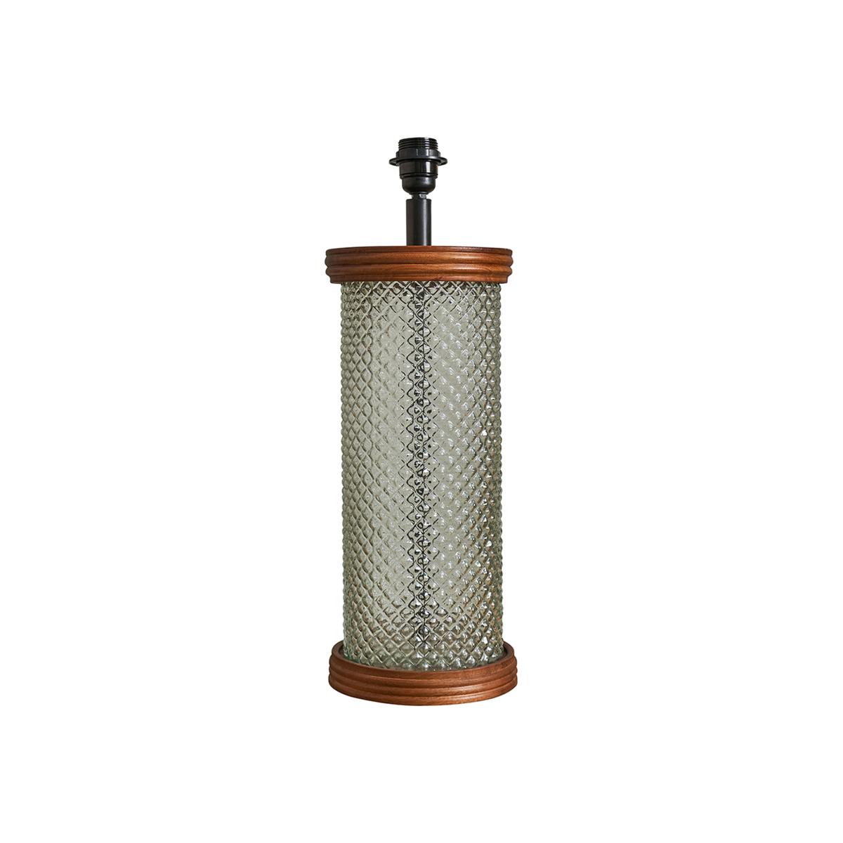 Large Classic Dark Wood And Textured Clear Glass Cylinder Table Lamp Base - Clear – image 1