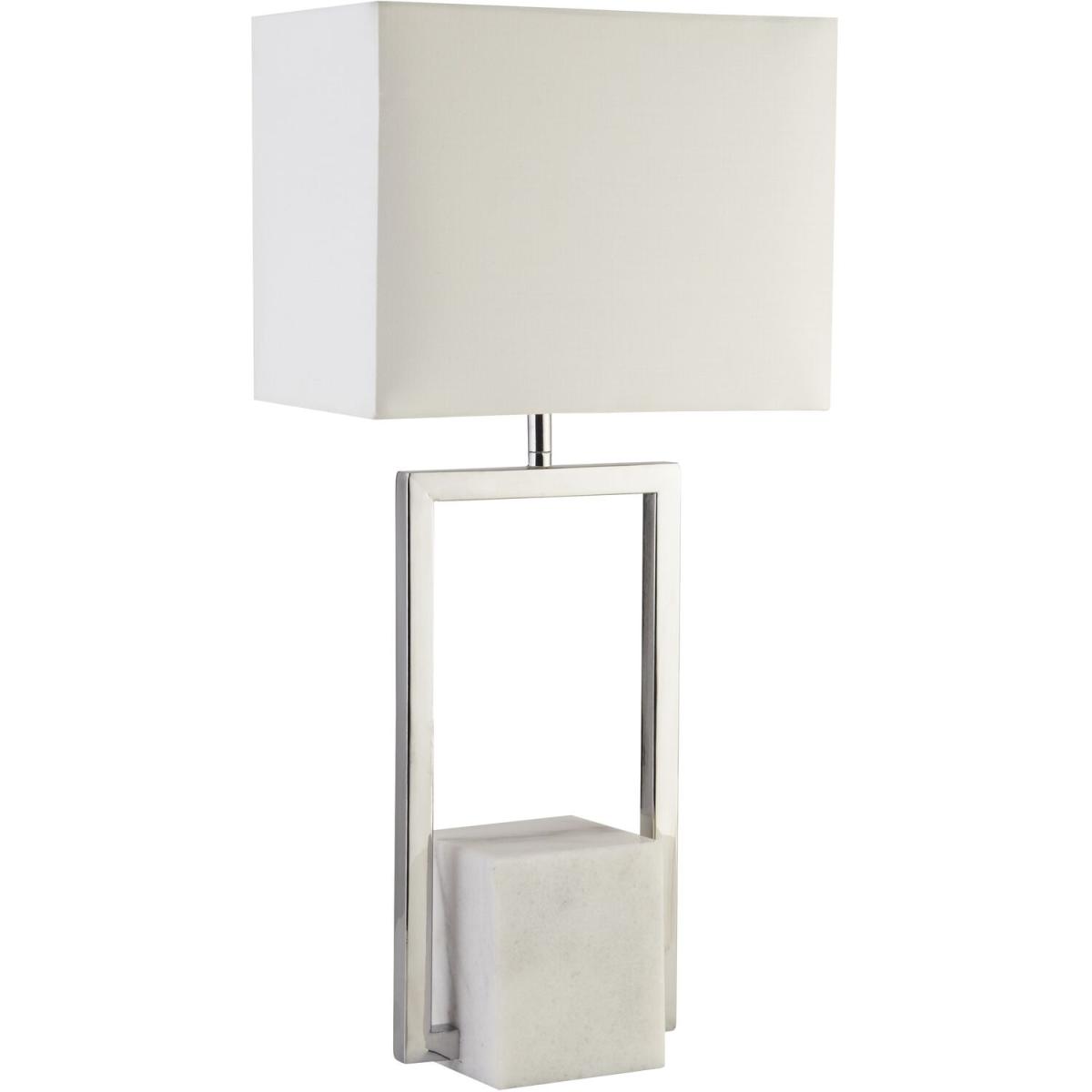 Marble Base Table Lamp with Linen Shade - Silver – image 3