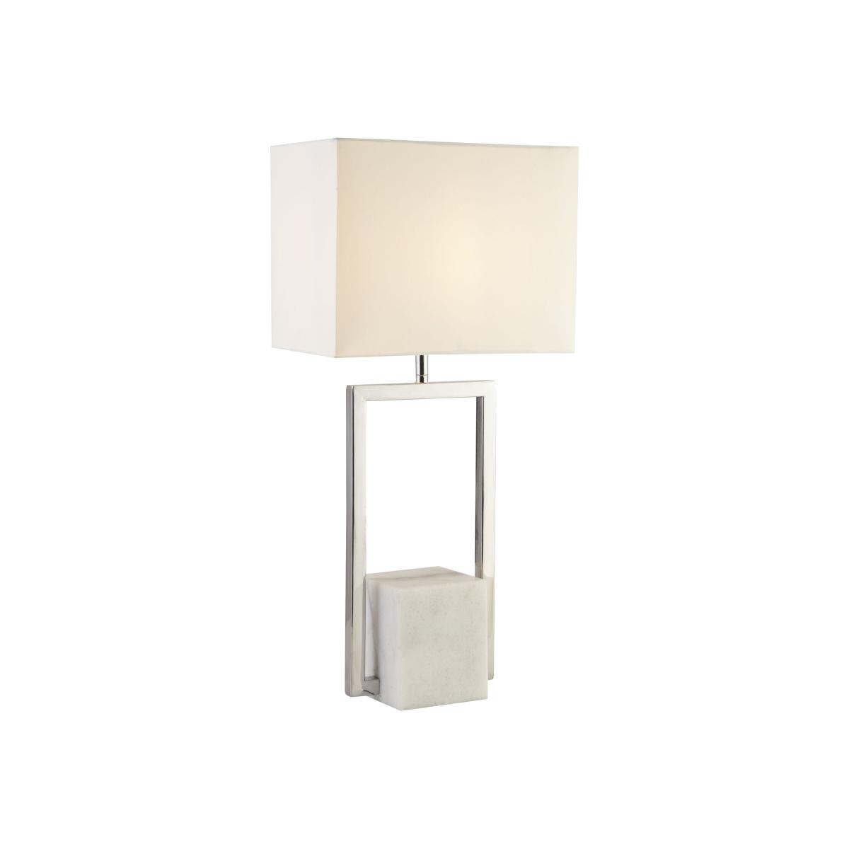 Marble Base Table Lamp with Linen Shade - Silver – image 1